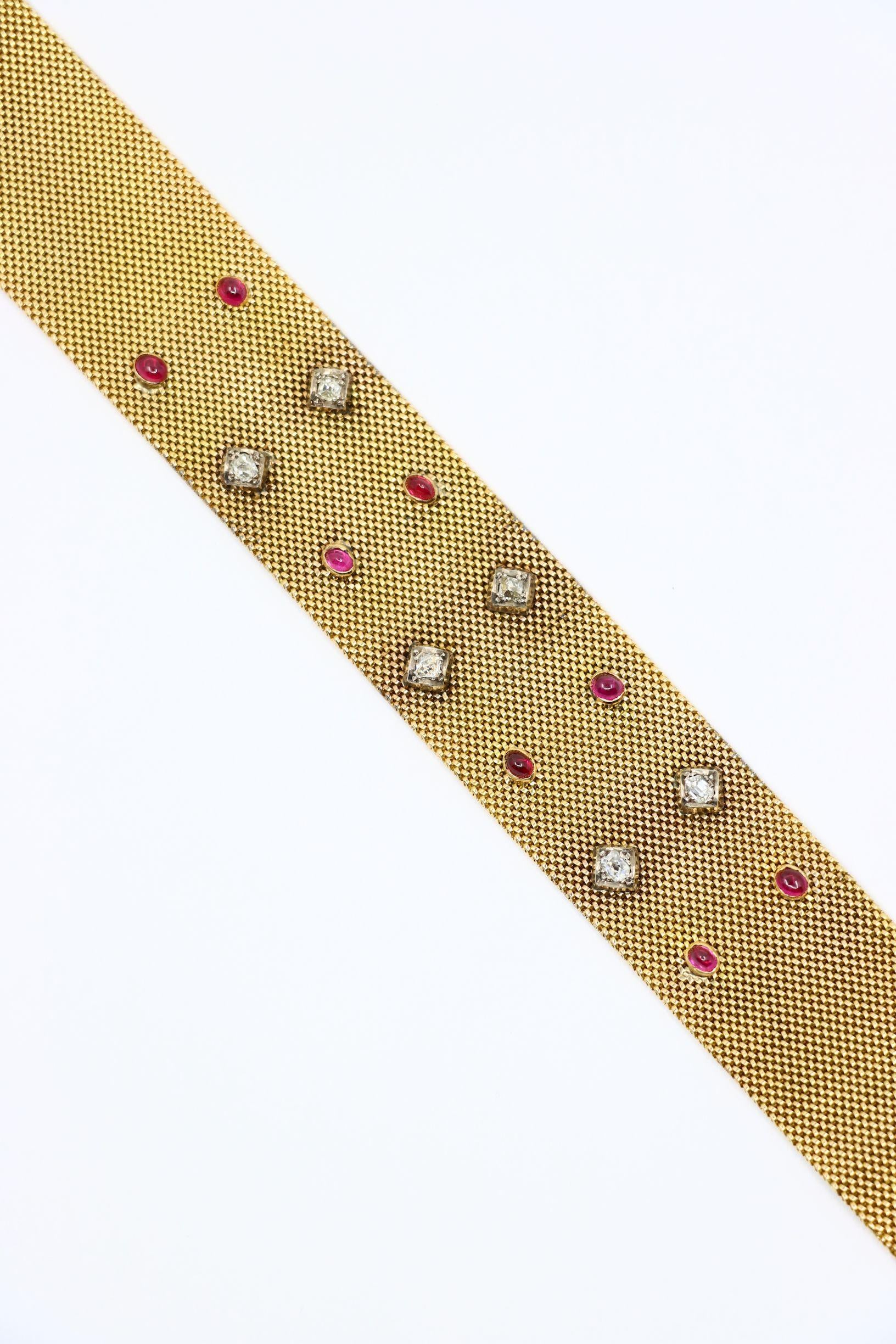 Antique Victorian 18K Gold Ruby Diamond Belt Bracelet