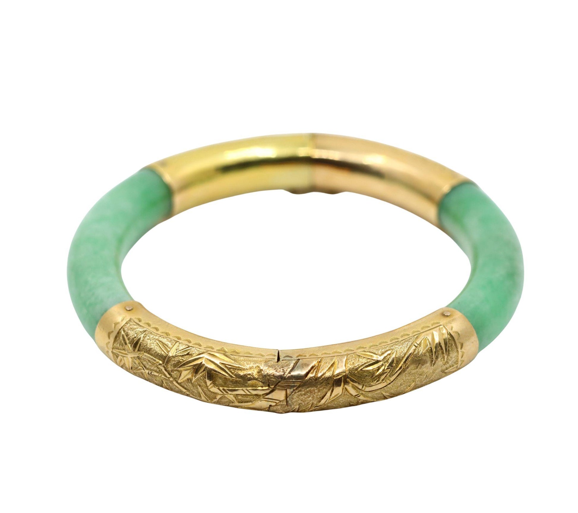 Vintage 14K Gold Green Jade Bracelet