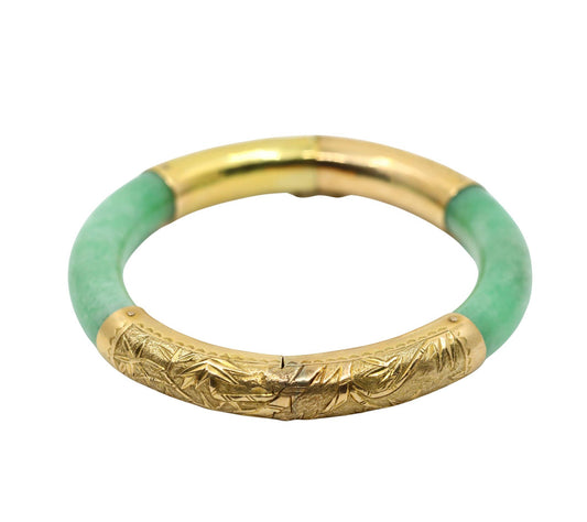 Vintage 14K Gold Green Jade Bracelet