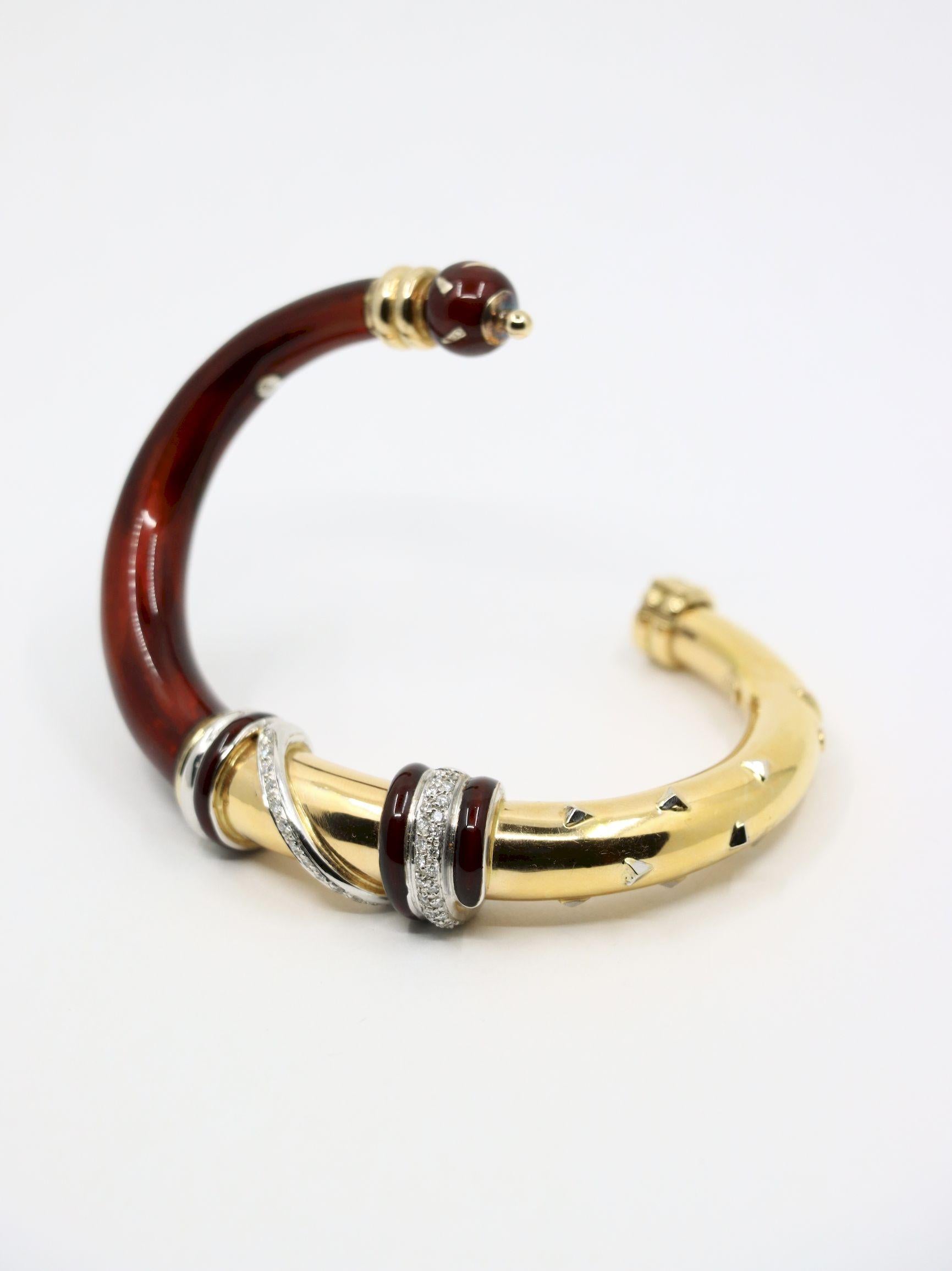 LaNouvelle Bague 18K Gold & Silver Enamel Diamond Bracelet