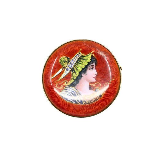 Vintage 14K Gold Enamel Painted Brooch Pin