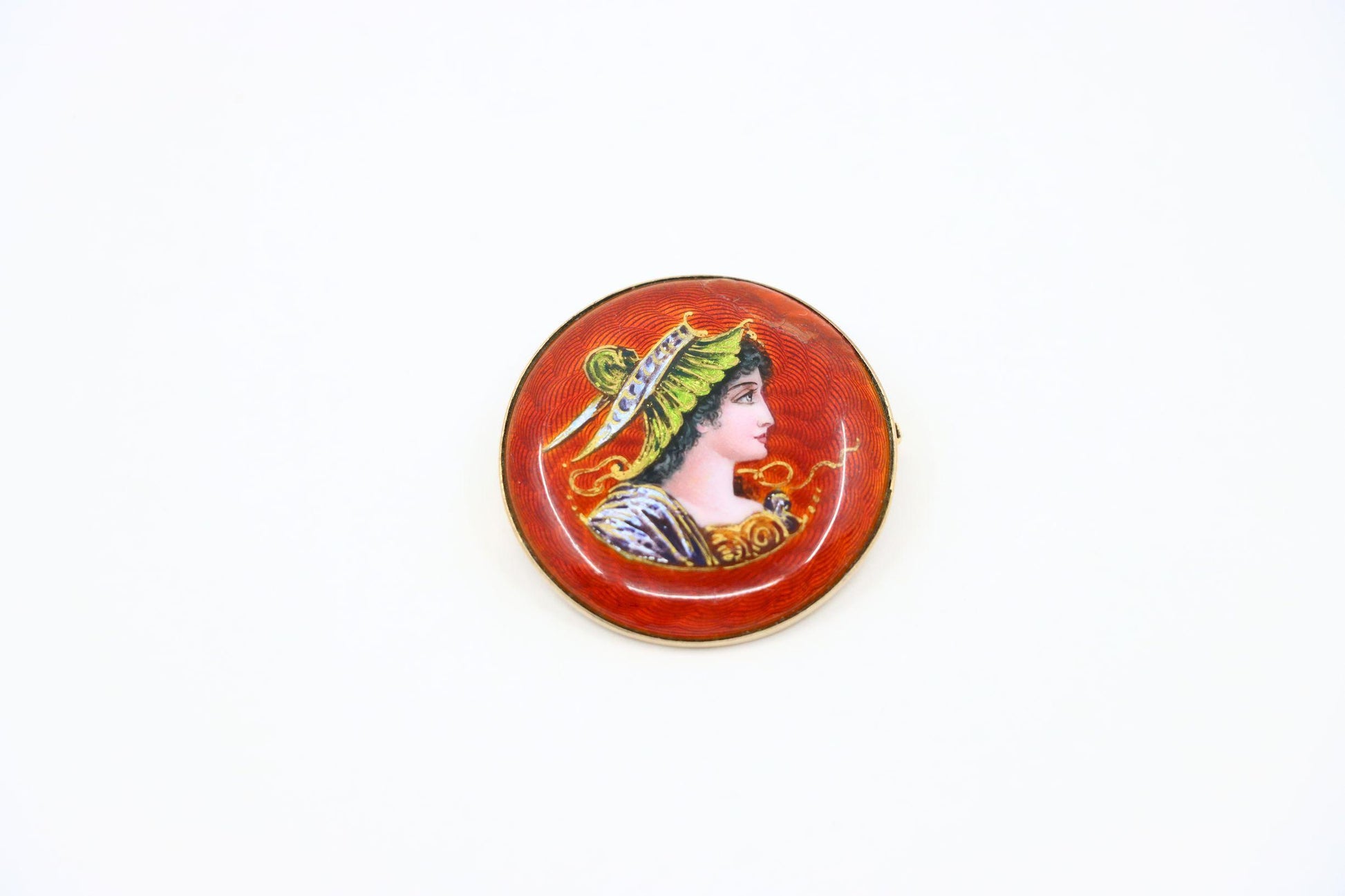 Vintage 14K Gold Enamel Painted Brooch Pin