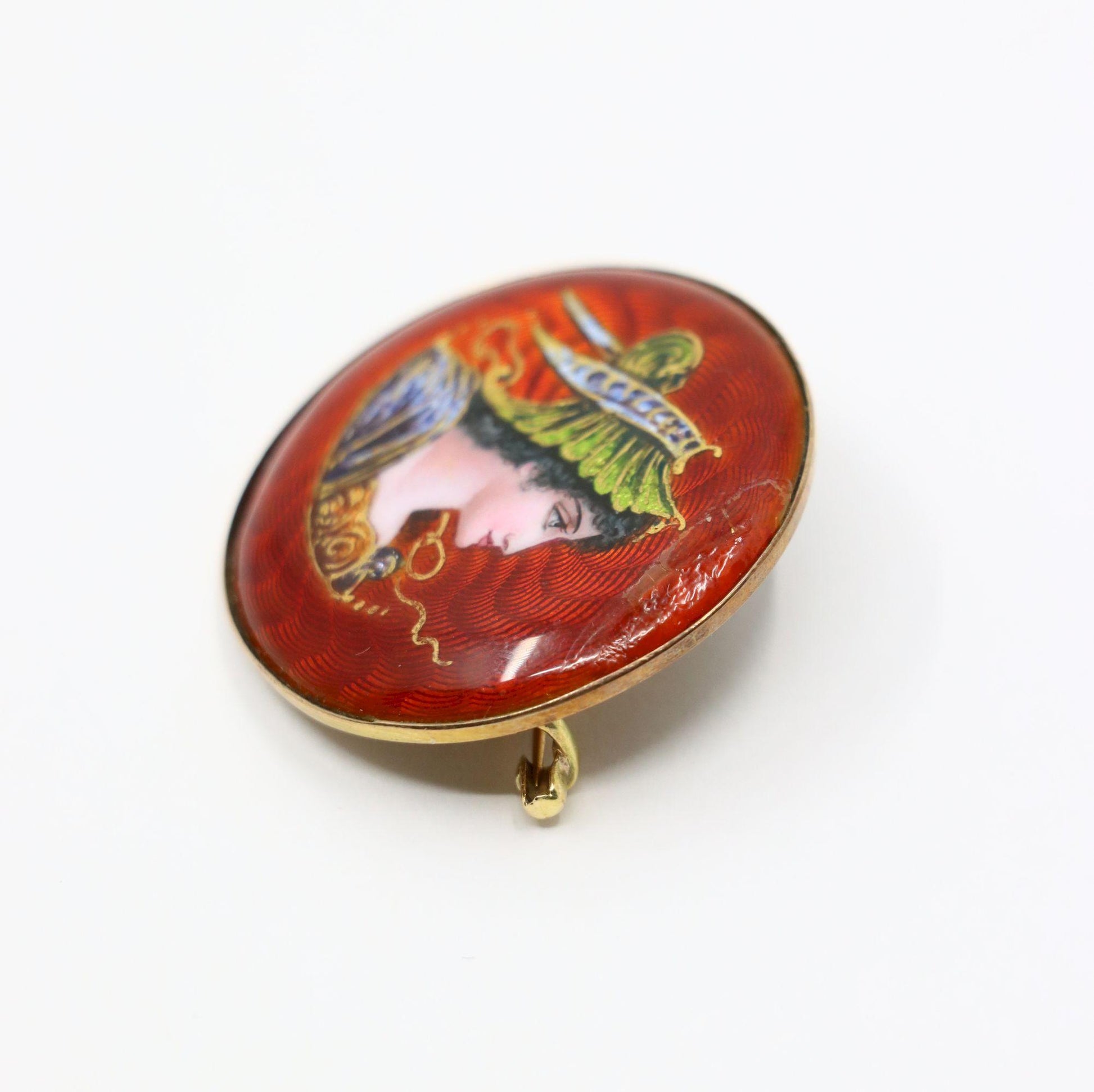 Vintage 14K Gold Enamel Painted Brooch Pin