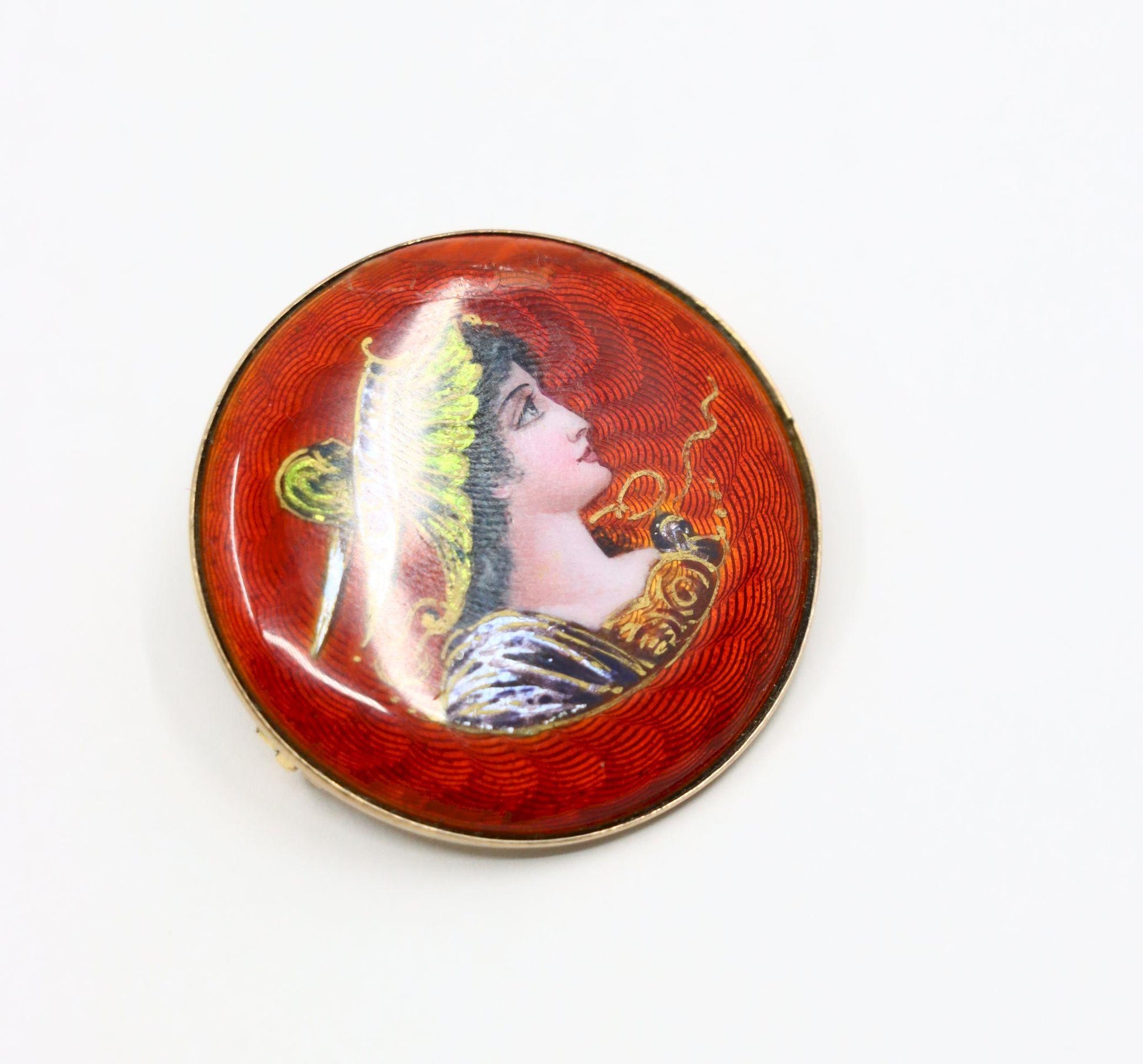 Vintage 14K Gold Enamel Painted Brooch Pin