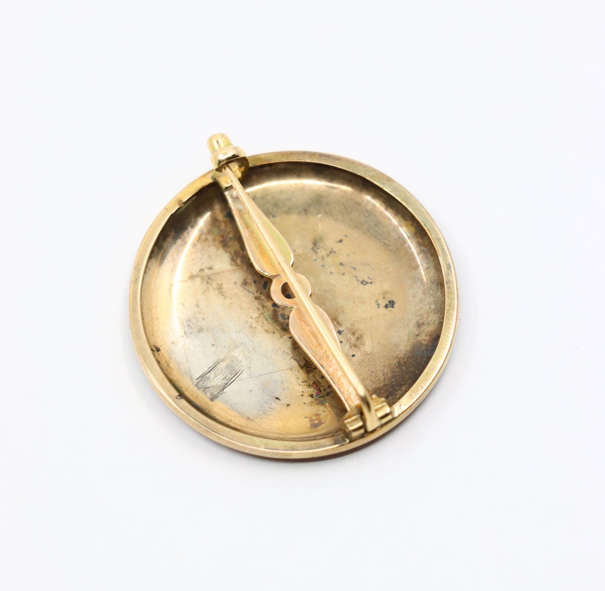 Vintage 14K Gold Enamel Painted Brooch Pin
