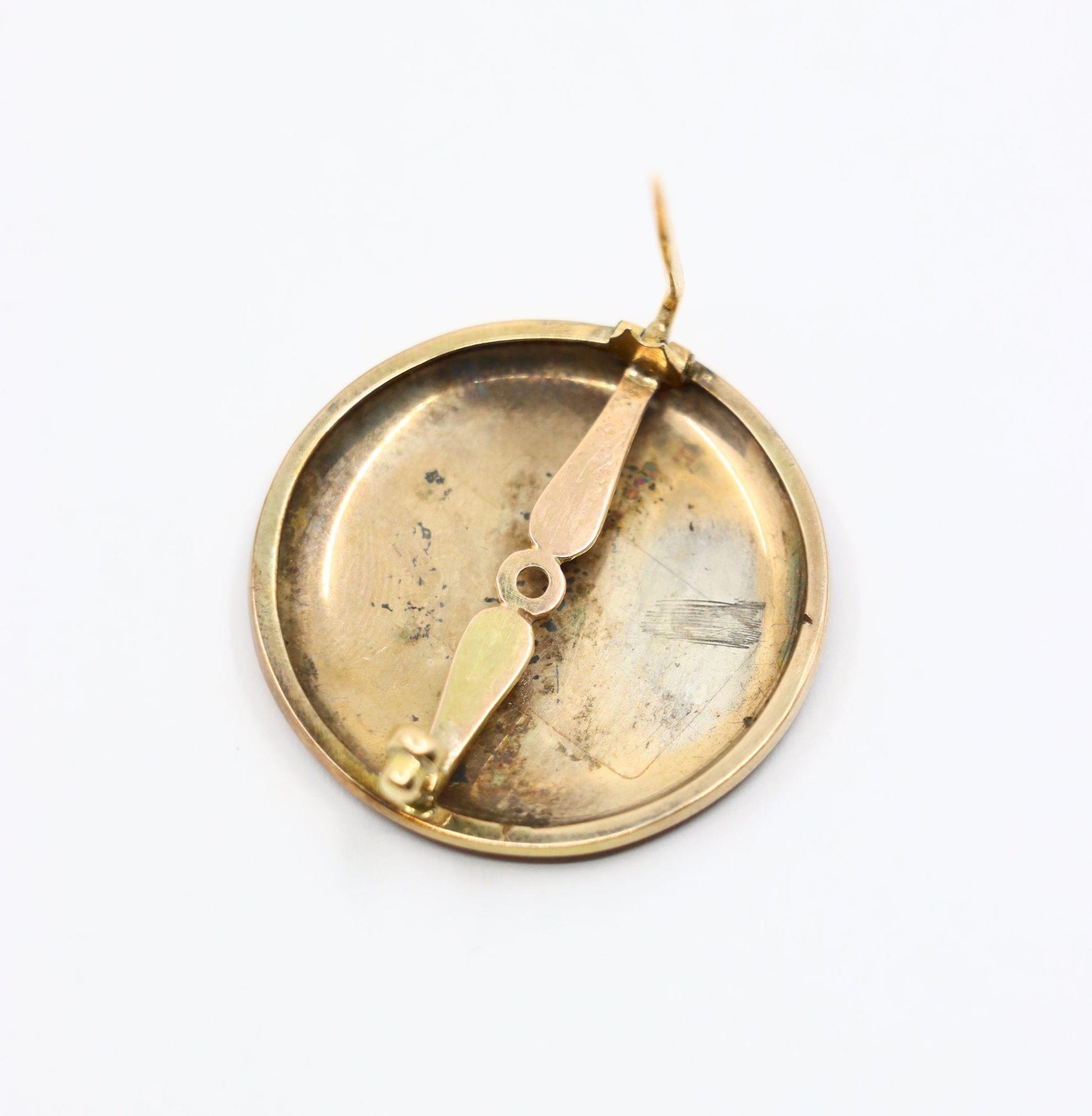 Vintage 14K Gold Enamel Painted Brooch Pin