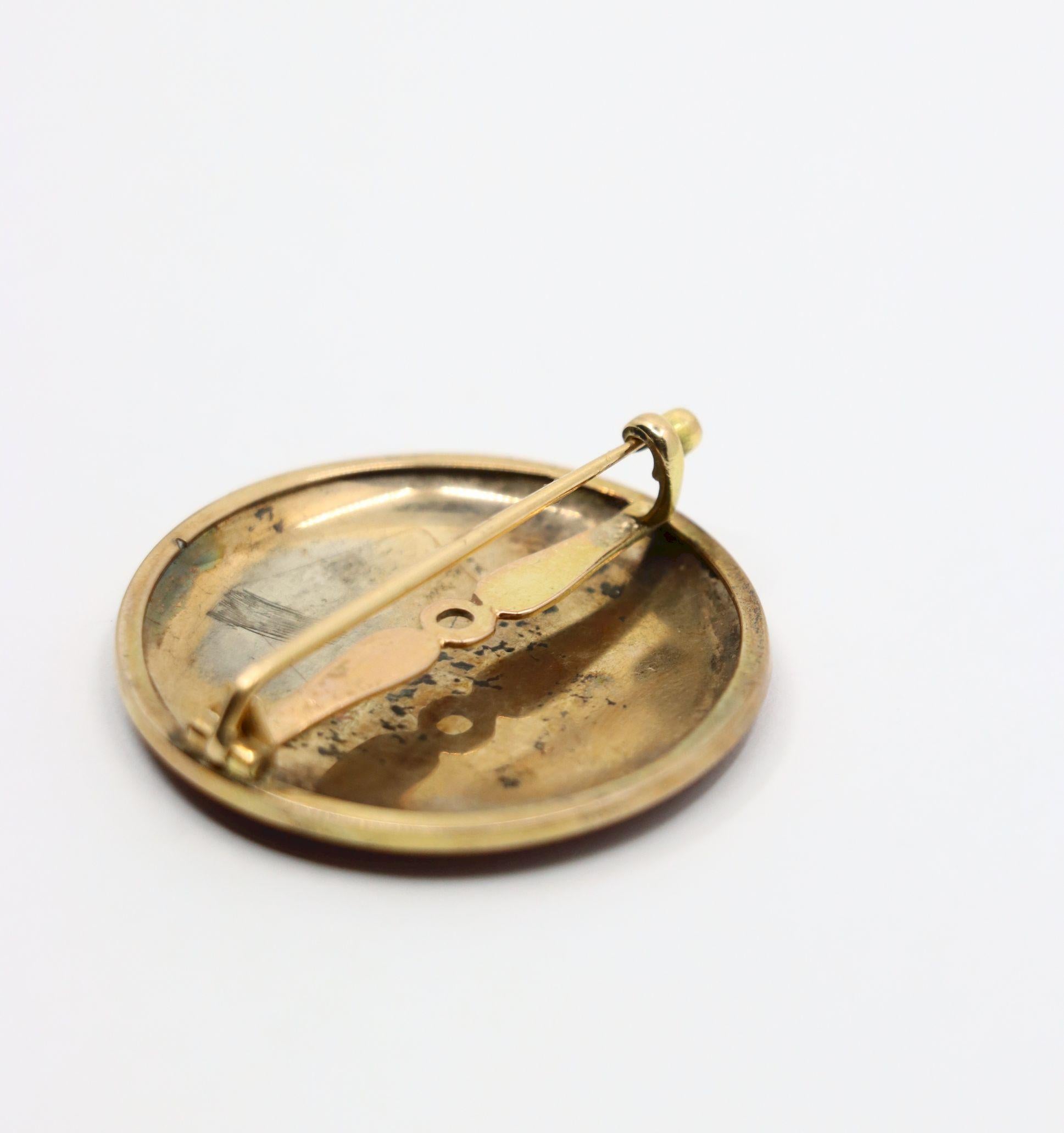 Vintage 14K Gold Enamel Painted Brooch Pin