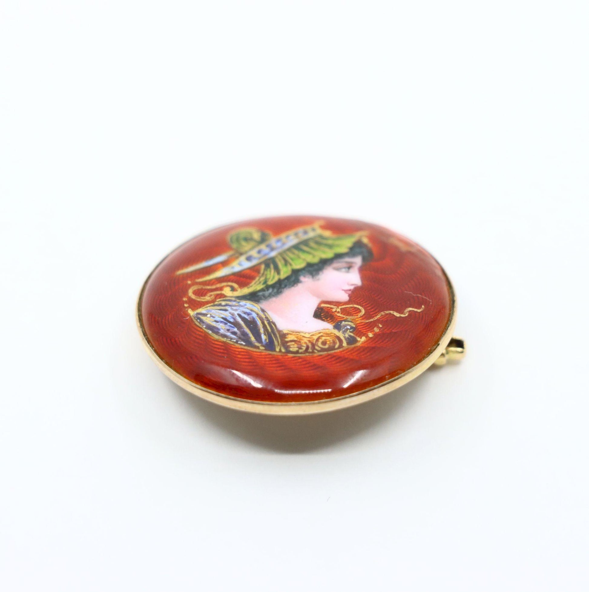 Vintage 14K Gold Enamel Painted Brooch Pin
