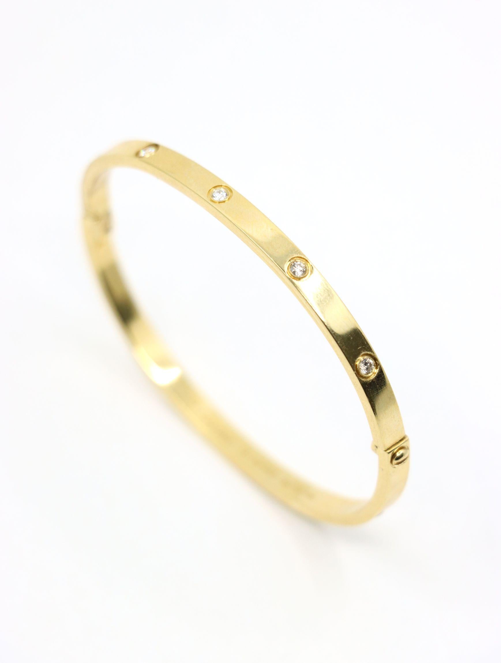 Cartier 18K Gold Classic LOVE Diamond Bracelet - 10 Diamonds