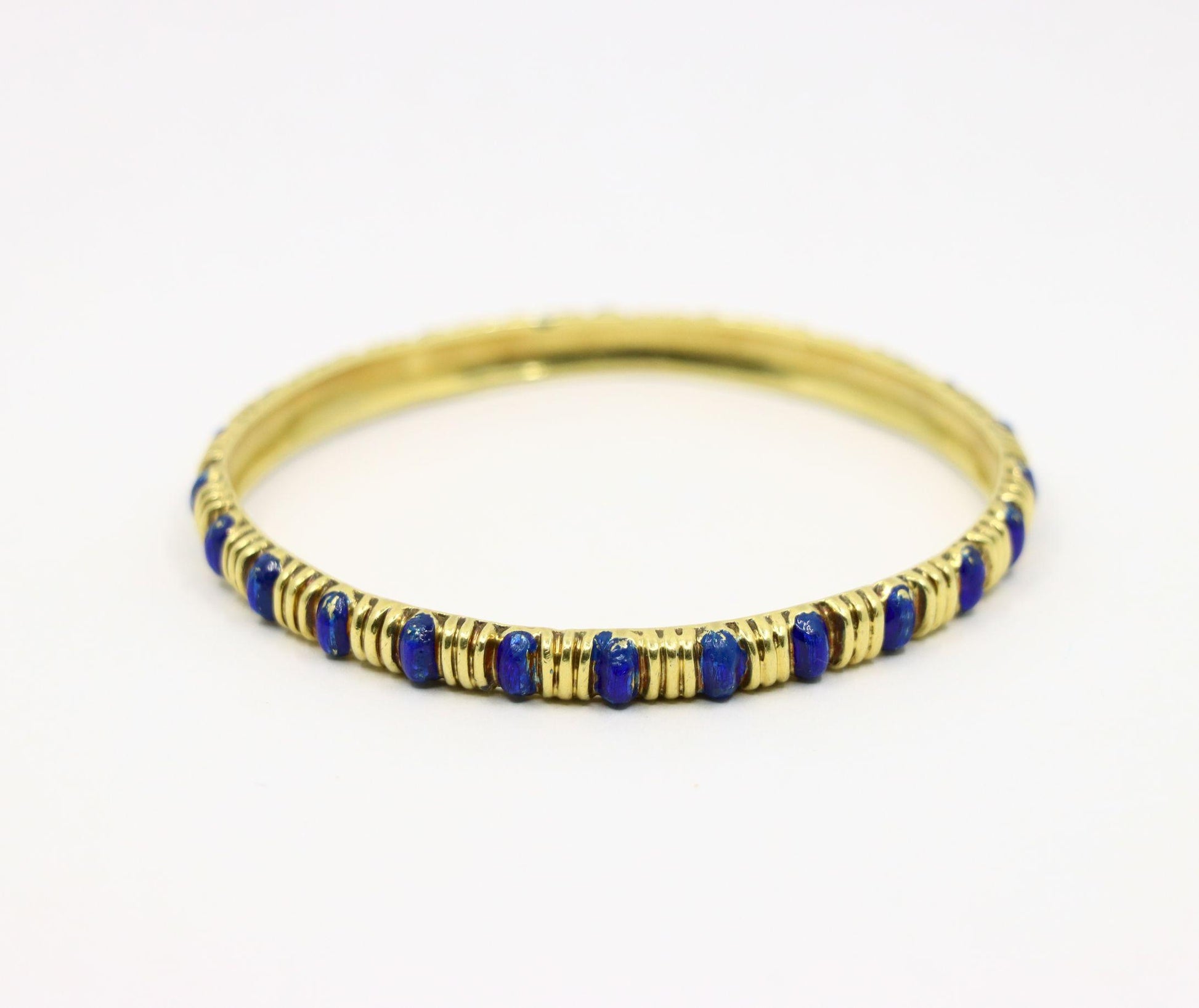Tiffany & Co. 18K Gold Blue Enamel Textured Bangle