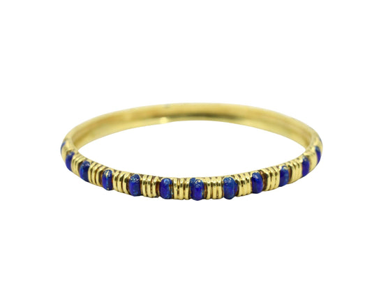 Tiffany & Co. 18K Gold Blue Enamel Textured Bangle