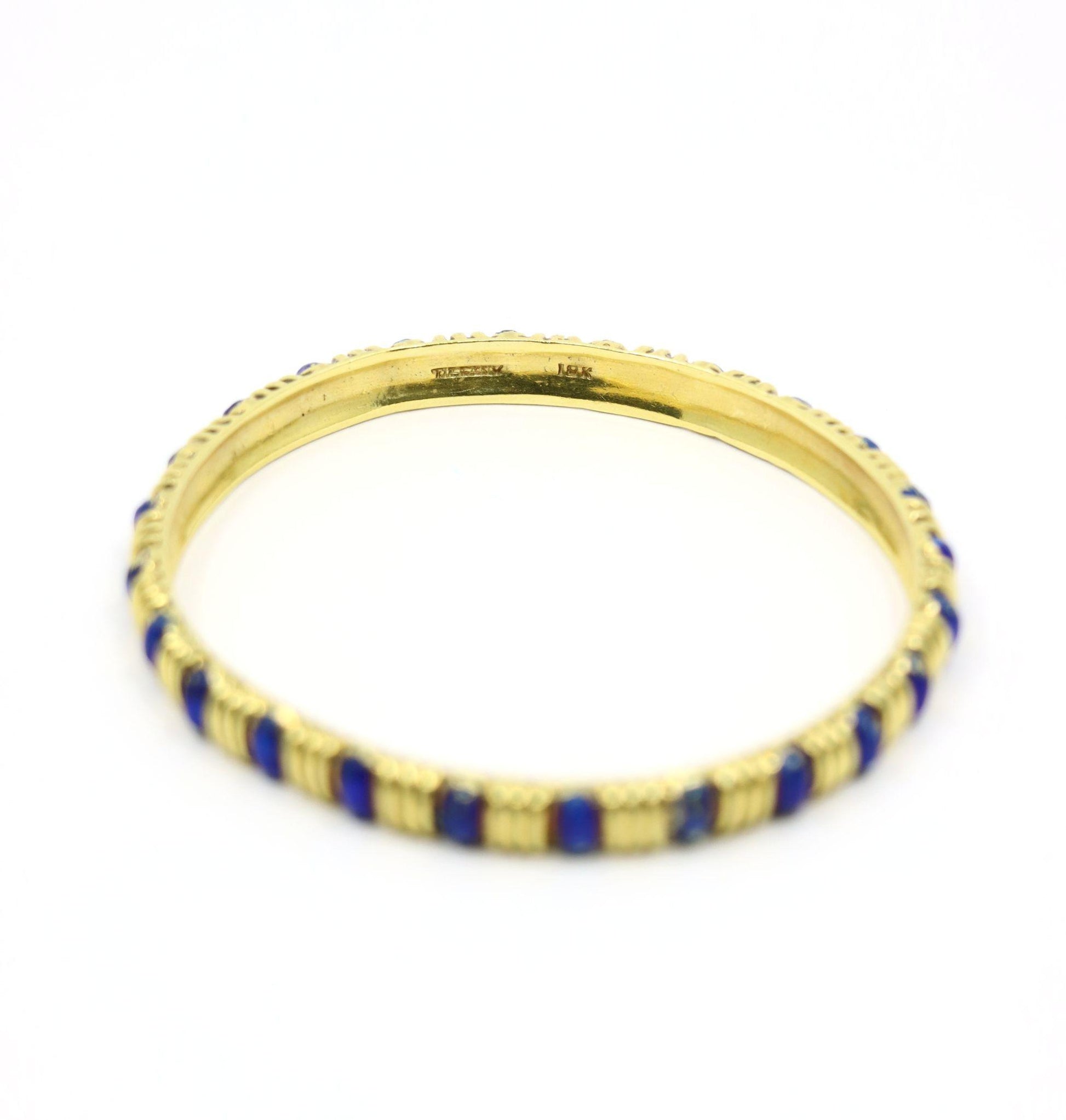 Tiffany & Co. 18K Gold Blue Enamel Textured Bangle