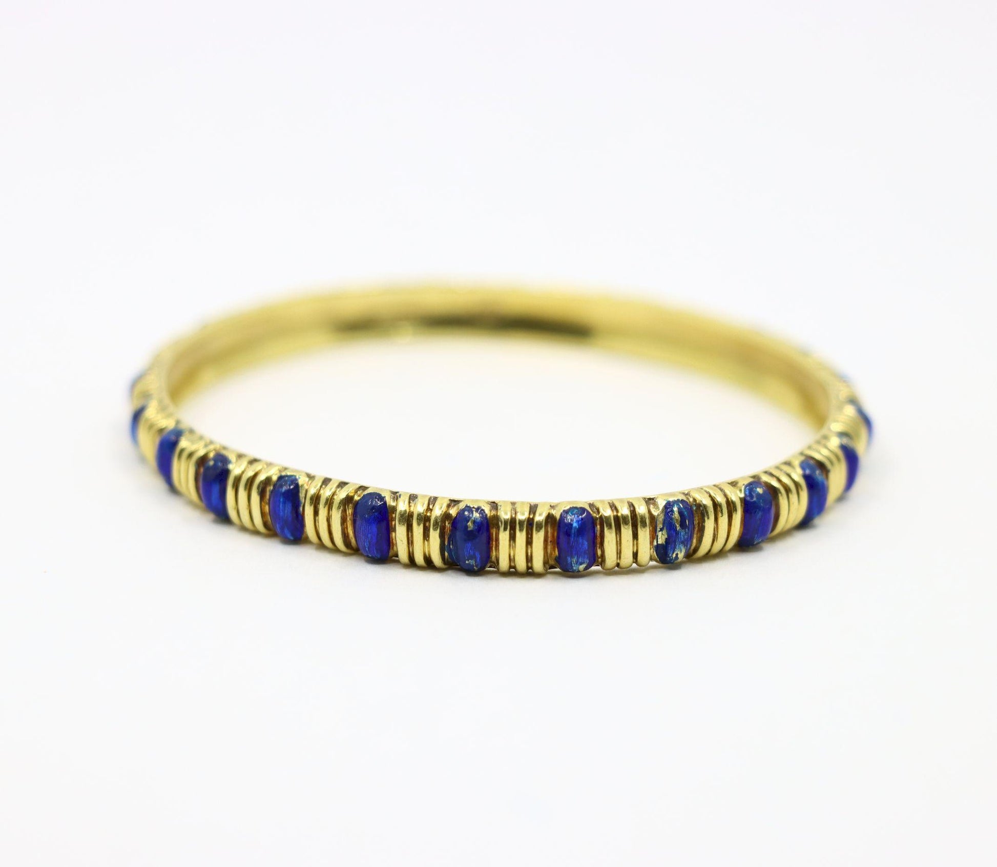 Tiffany & Co. 18K Gold Blue Enamel Textured Bangle