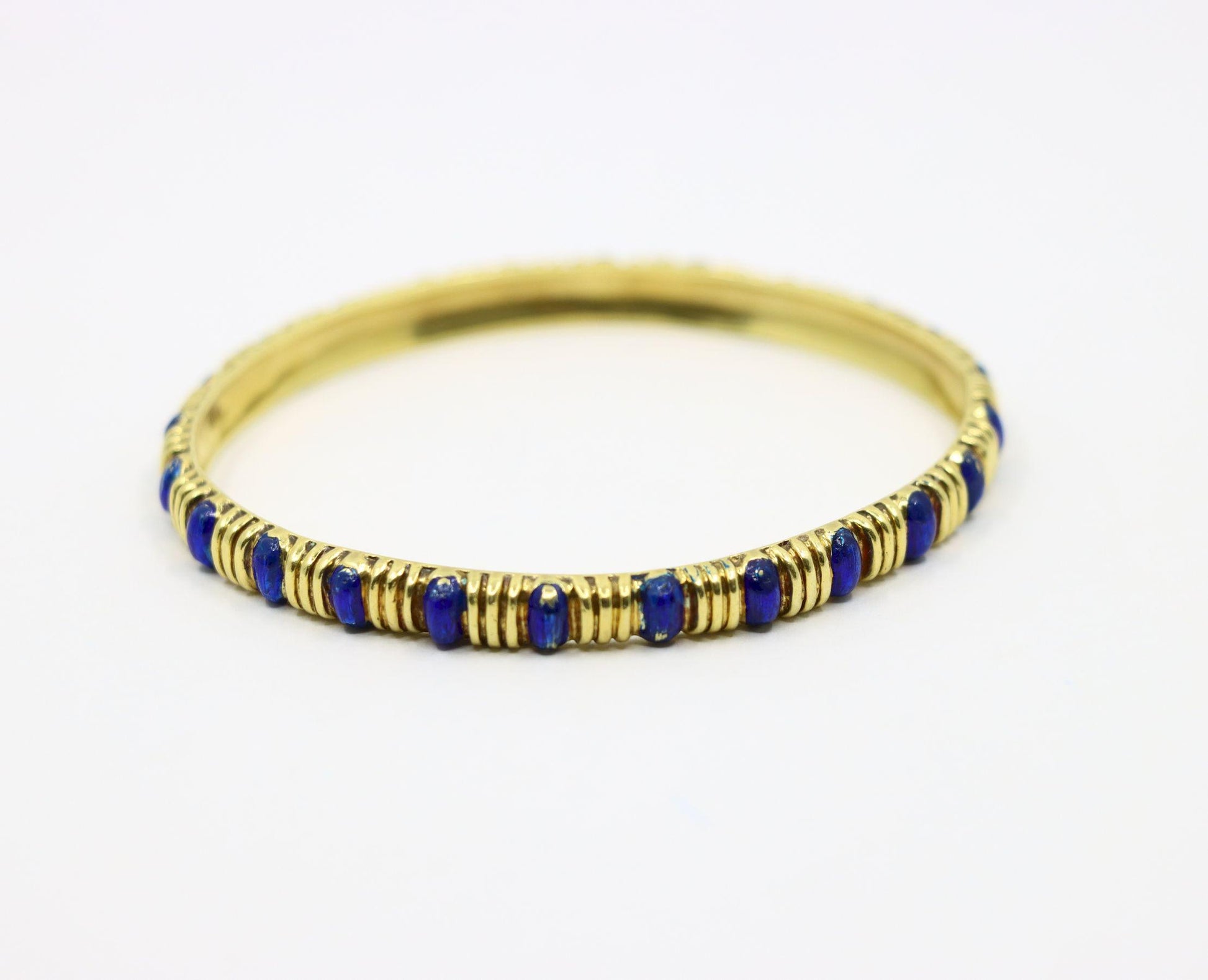 Tiffany & Co. 18K Gold Blue Enamel Textured Bangle