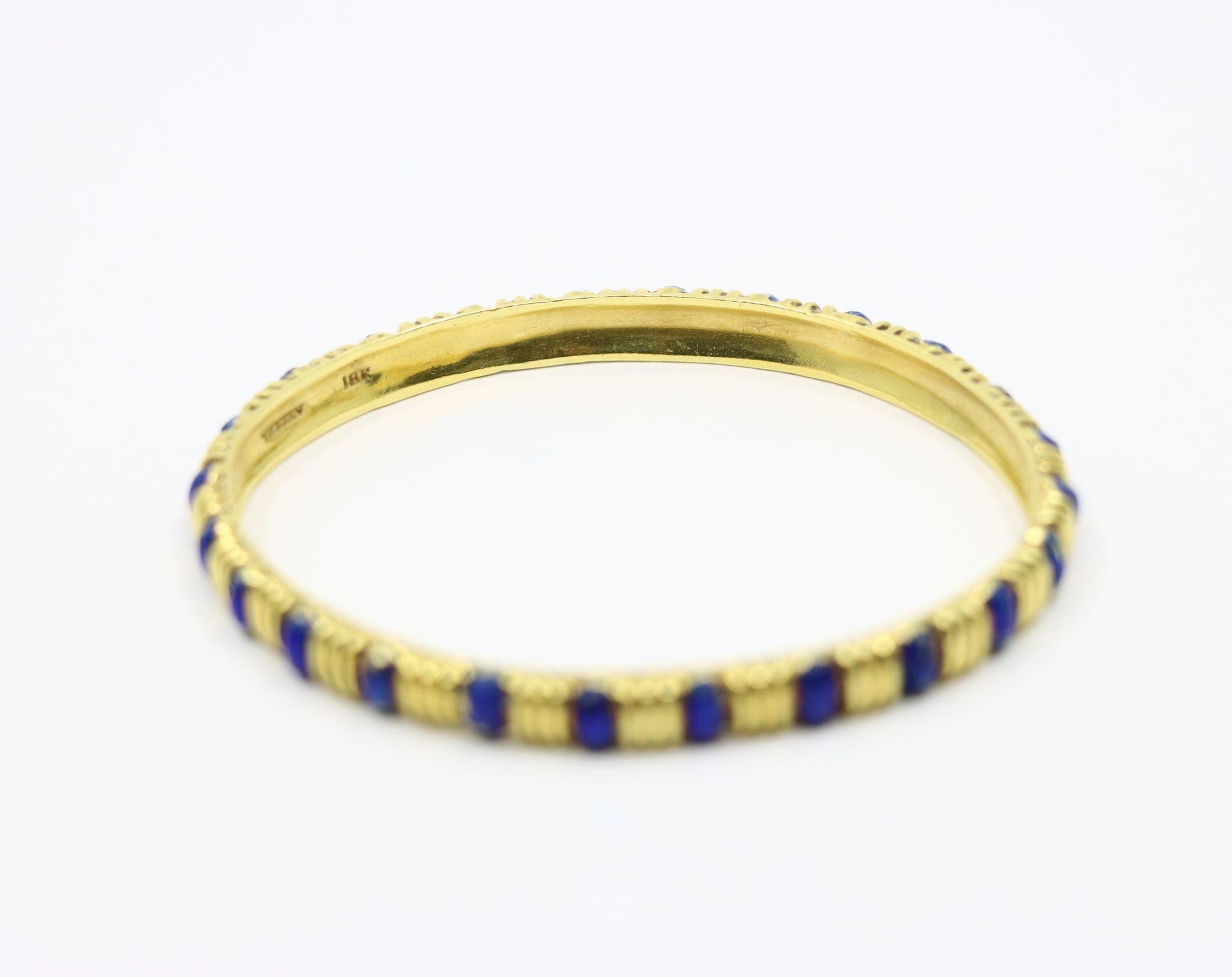 Tiffany & Co. 18K Gold Blue Enamel Textured Bangle