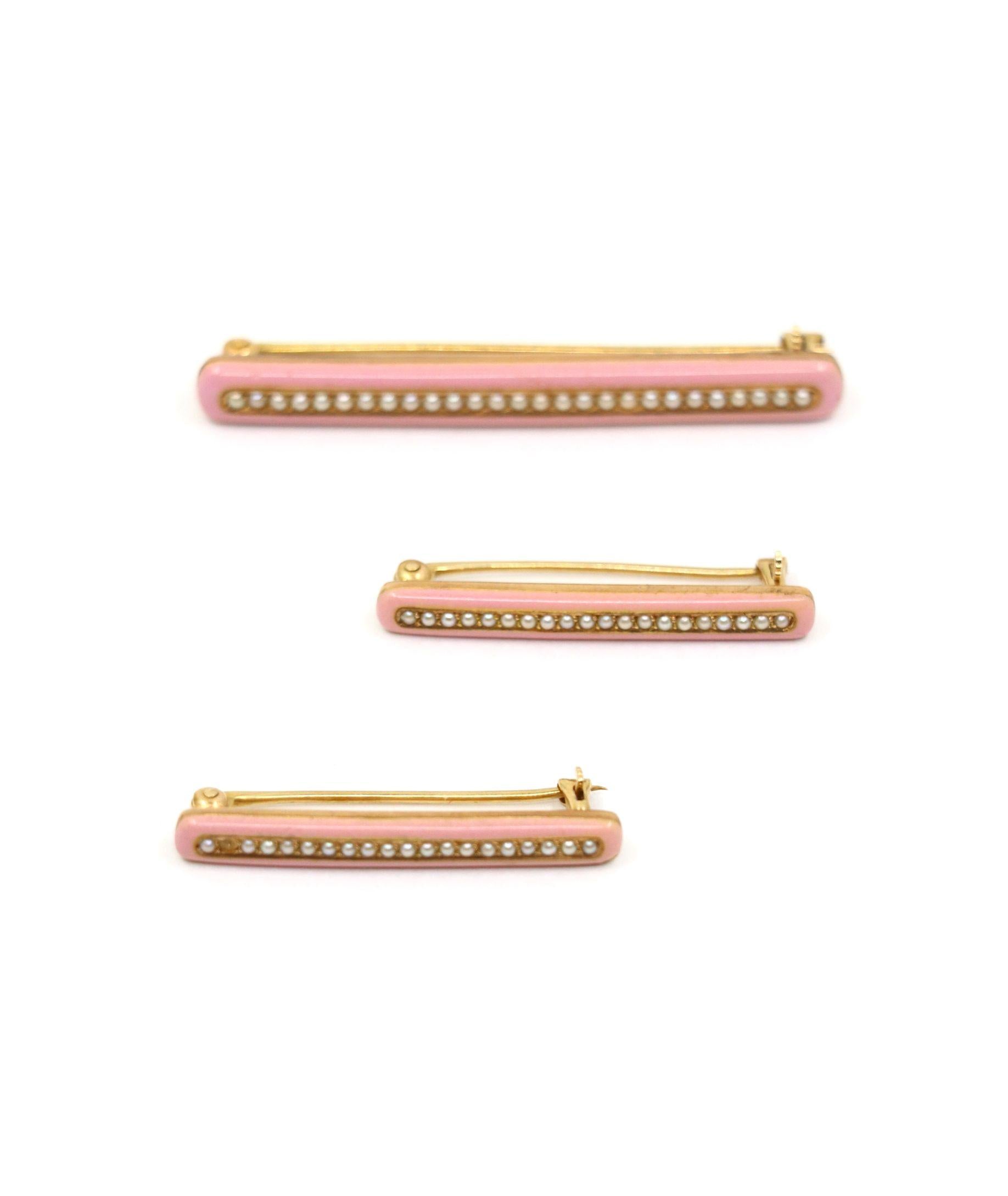 Vintage Tiffany & Co. 14K Gold Pink Enamel Pearl Brooch Set