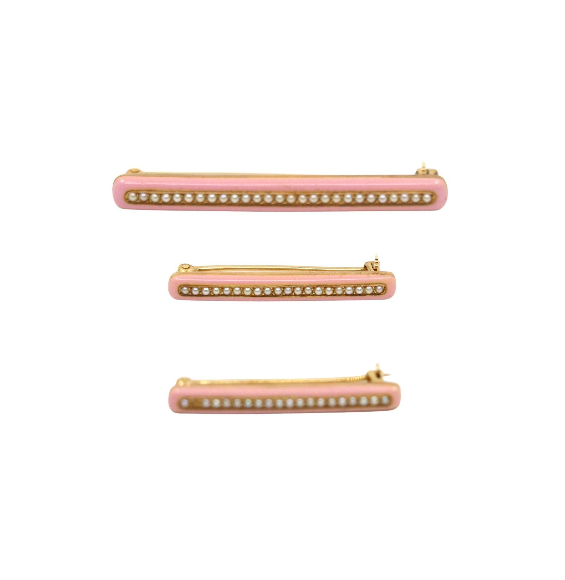 Vintage Tiffany & Co. 14K Gold Pink Enamel Pearl Brooch Set