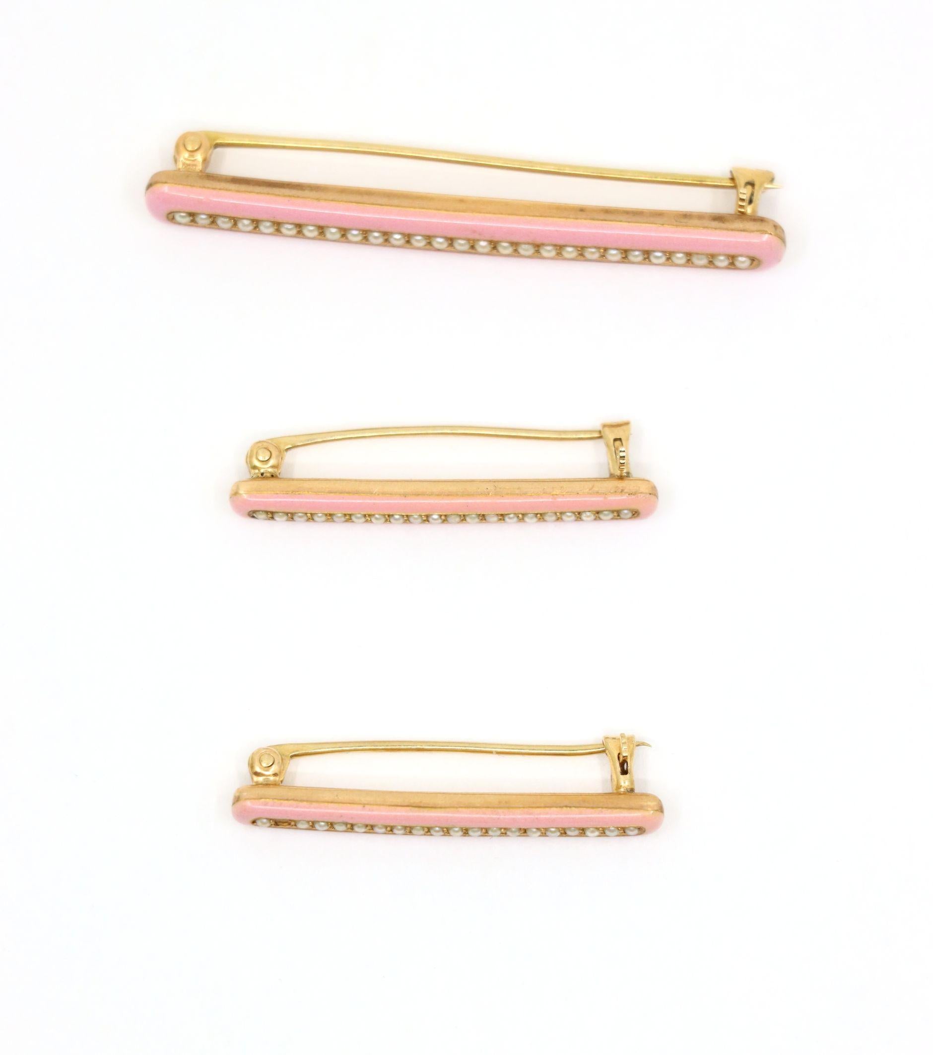 Vintage Tiffany & Co. 14K Gold Pink Enamel Pearl Brooch Set