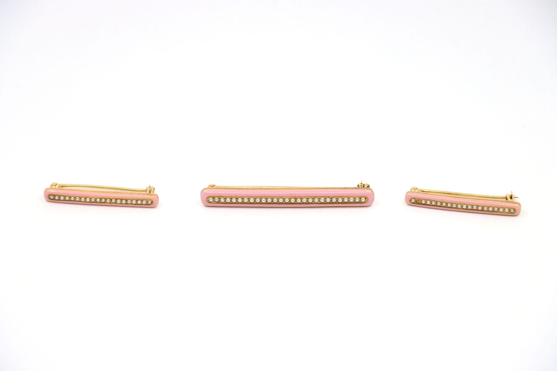 Vintage Tiffany & Co. 14K Gold Pink Enamel Pearl Brooch Set