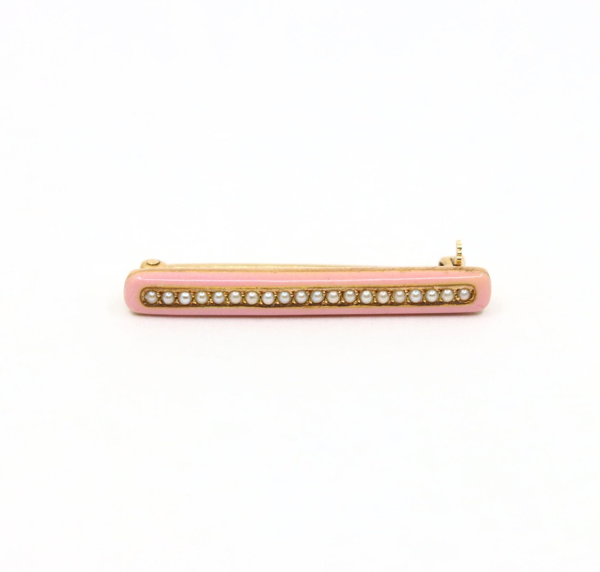 Vintage Tiffany & Co. 14K Gold Pink Enamel Pearl Brooch Set