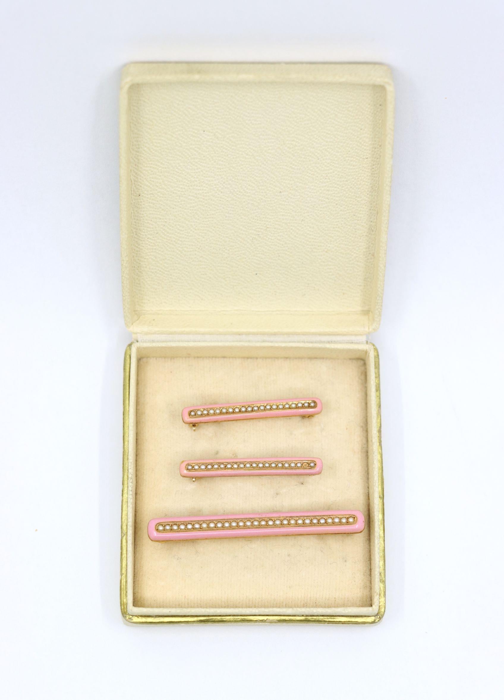 Vintage Tiffany & Co. 14K Gold Pink Enamel Pearl Brooch Set