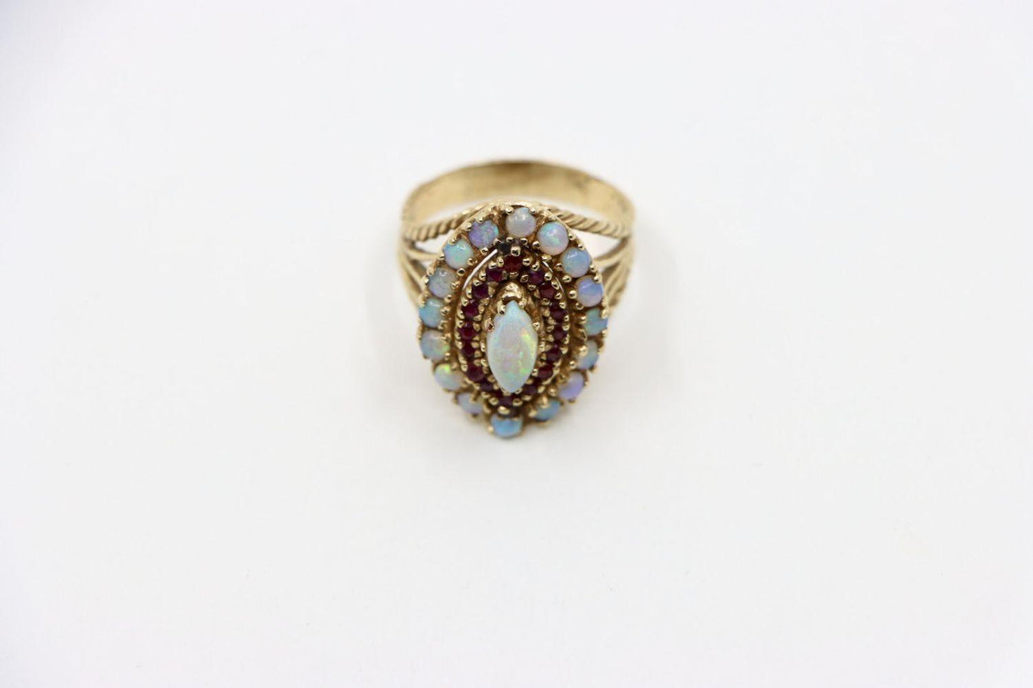 Vintage 18K Gold Opal Ruby Ring