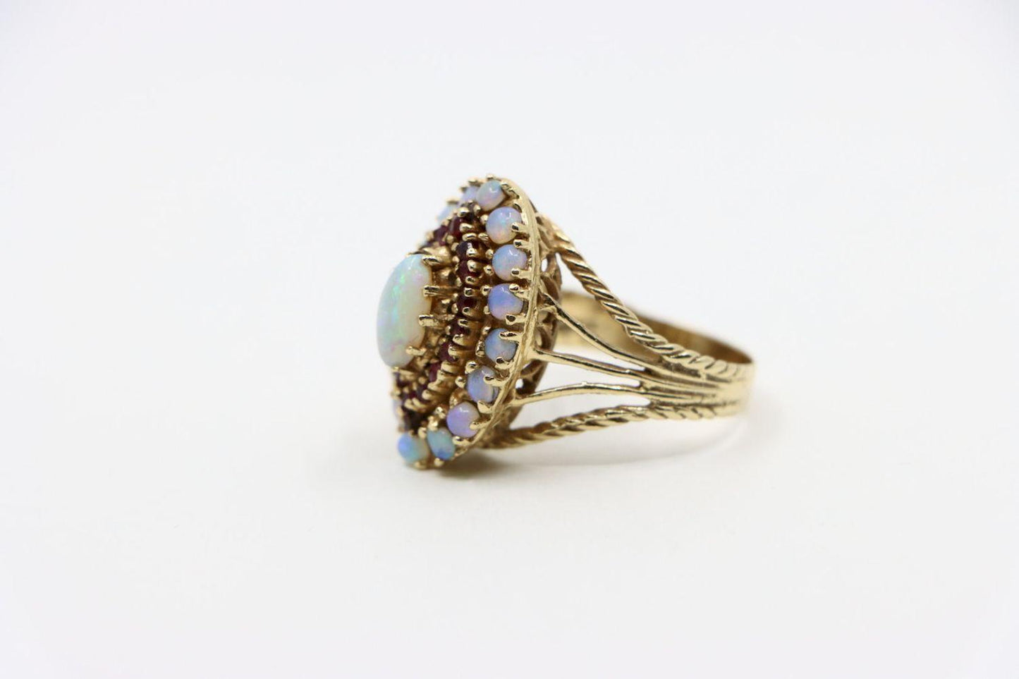 Vintage 18K Gold Opal Ruby Ring