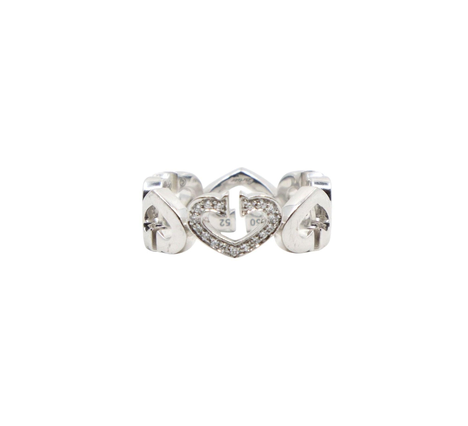 Cartier 18K White Gold Heart Diamond Band Ring