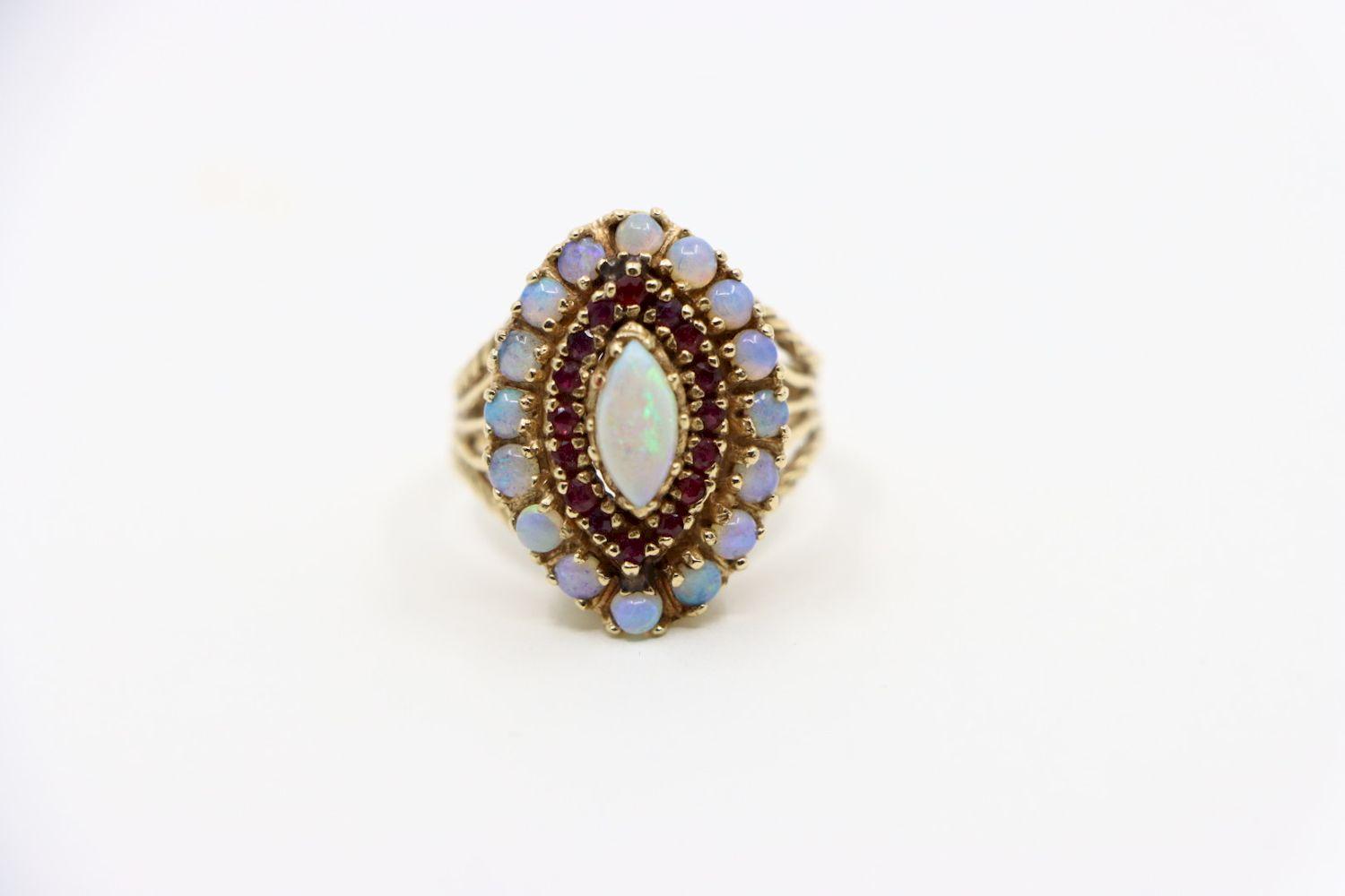 Vintage 18K Gold Opal Ruby Ring