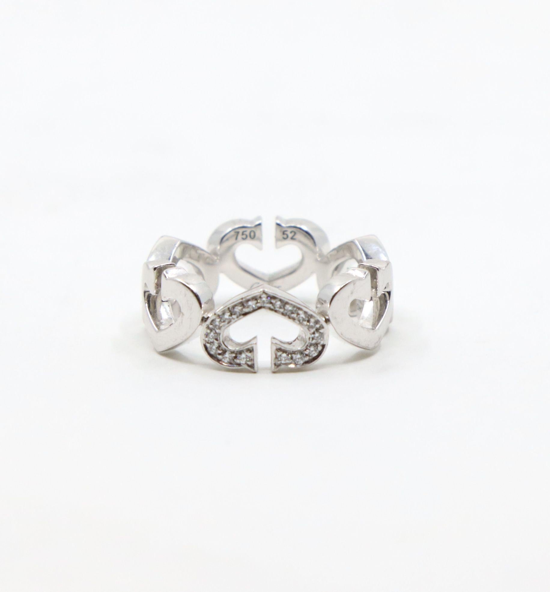 Cartier 18K White Gold Heart Diamond Band Ring