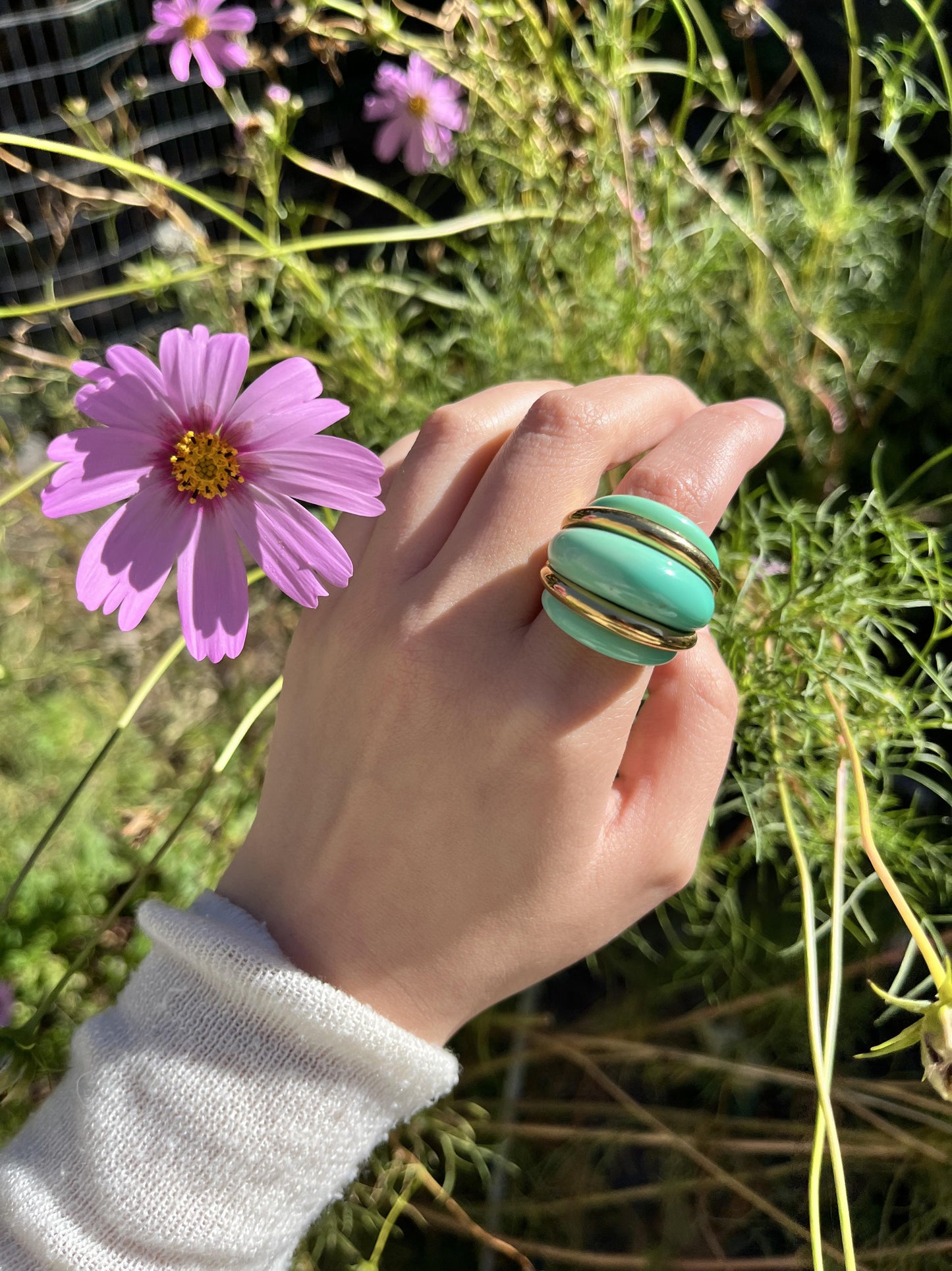 Kenneth Jay Lane KJL Gold Tone Turquoise-Like Resin Ring