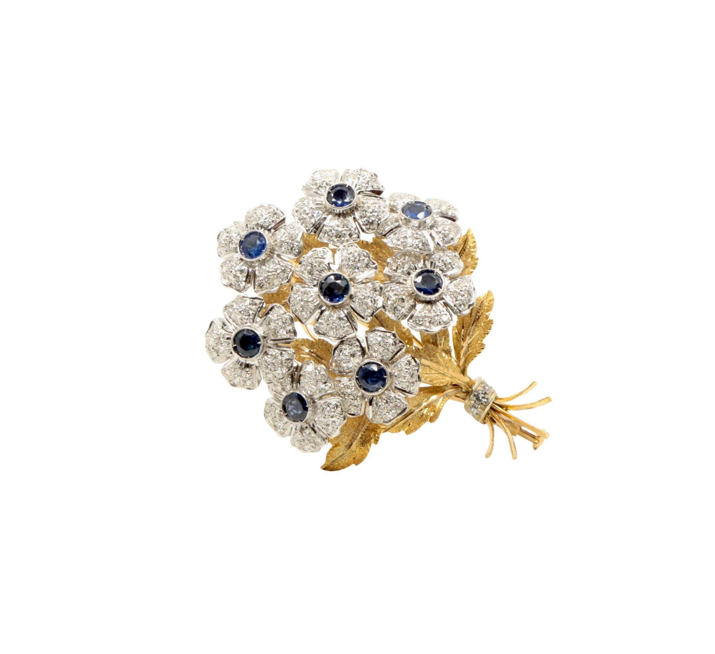 Rare Buccellati 18K Gold & Platinum En Tremblant Sapphire Diamond Set Brooch Pin