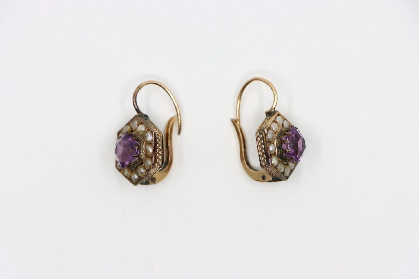 Vintage 14K Gold Amethyst Pearl Earring