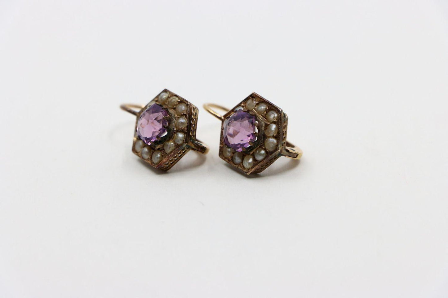 Vintage 14K Gold Amethyst Pearl Earring