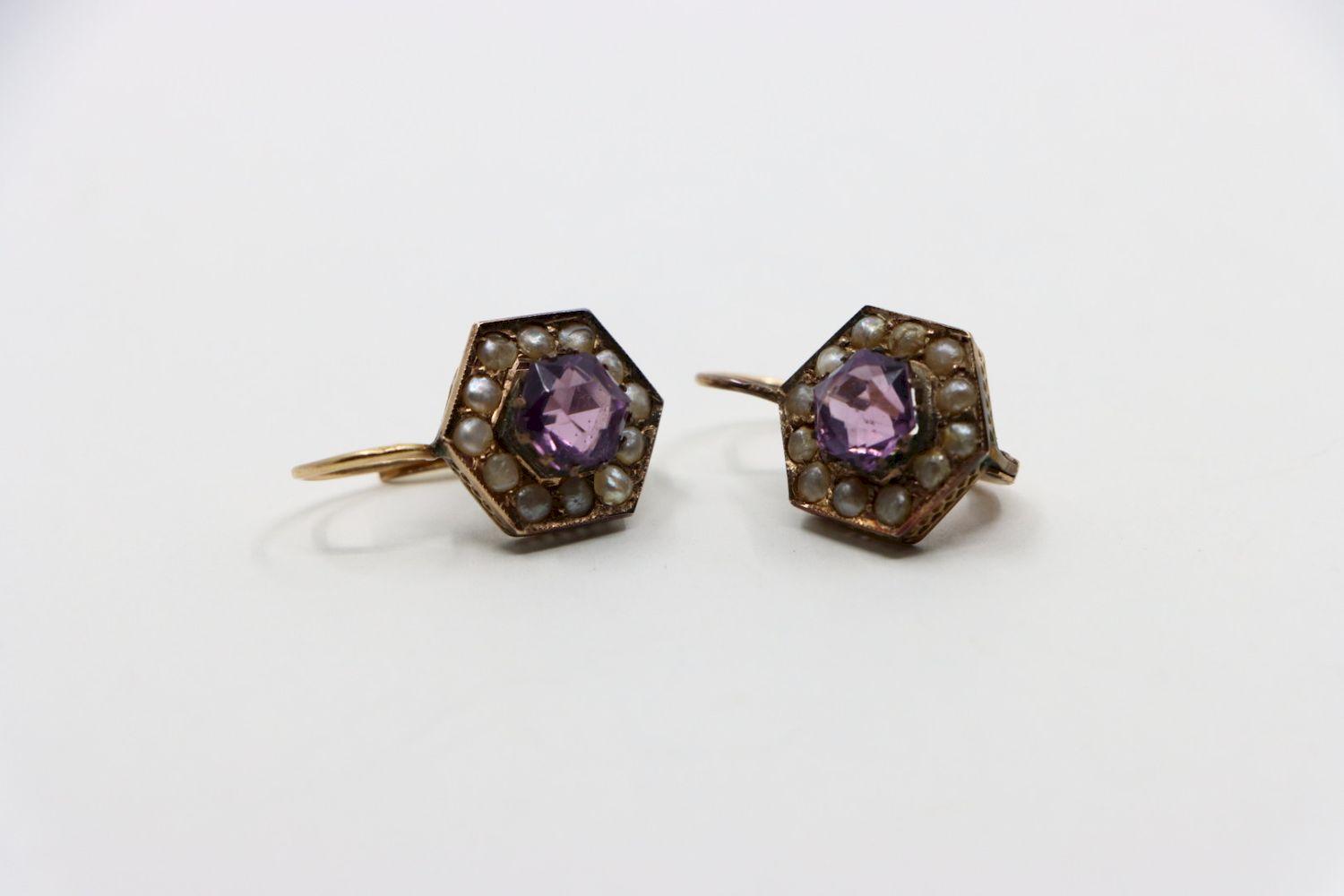 Vintage 14K Gold Amethyst Pearl Earring