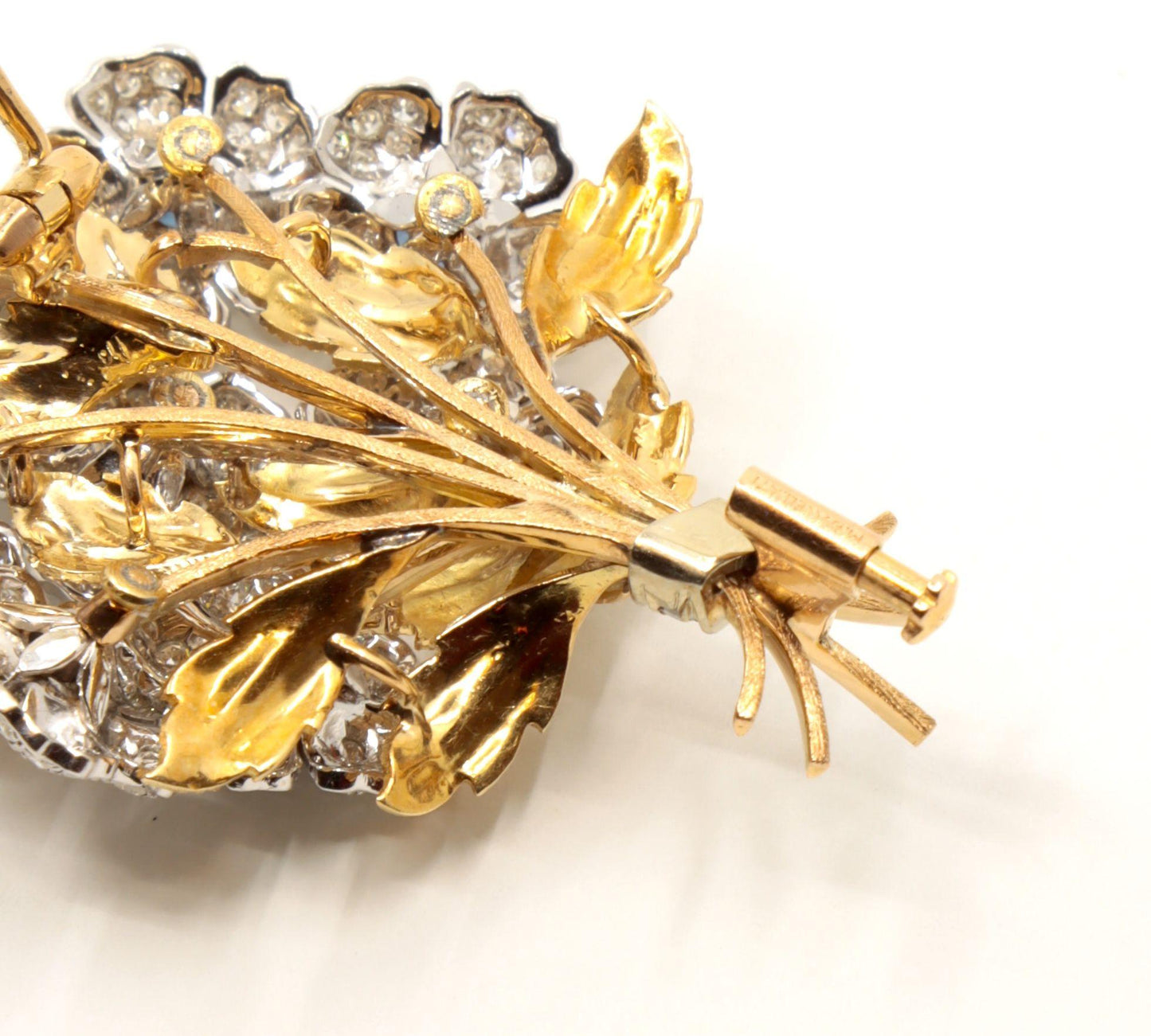 Rare Buccellati 18K Gold & Platinum En Tremblant Sapphire Diamond Set Brooch Pin