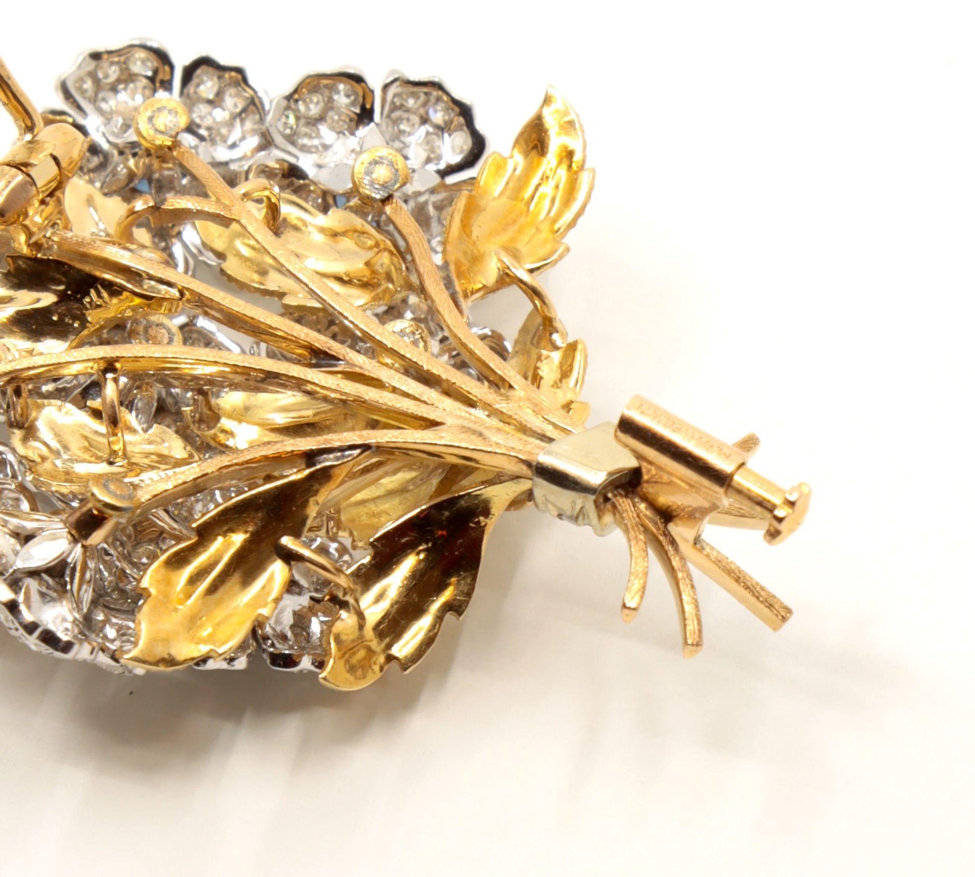 Rare Buccellati 18K Gold & Platinum En Tremblant Sapphire Diamond Set Brooch Pin