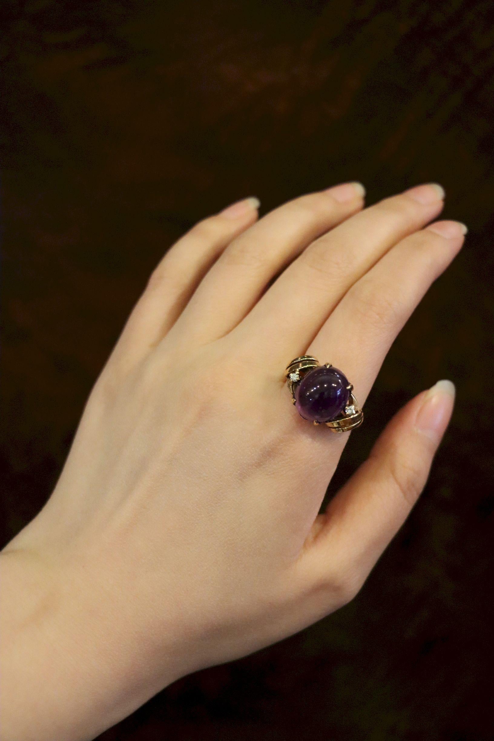 Vintage 14K Gold Diamond Amethyst Ring
