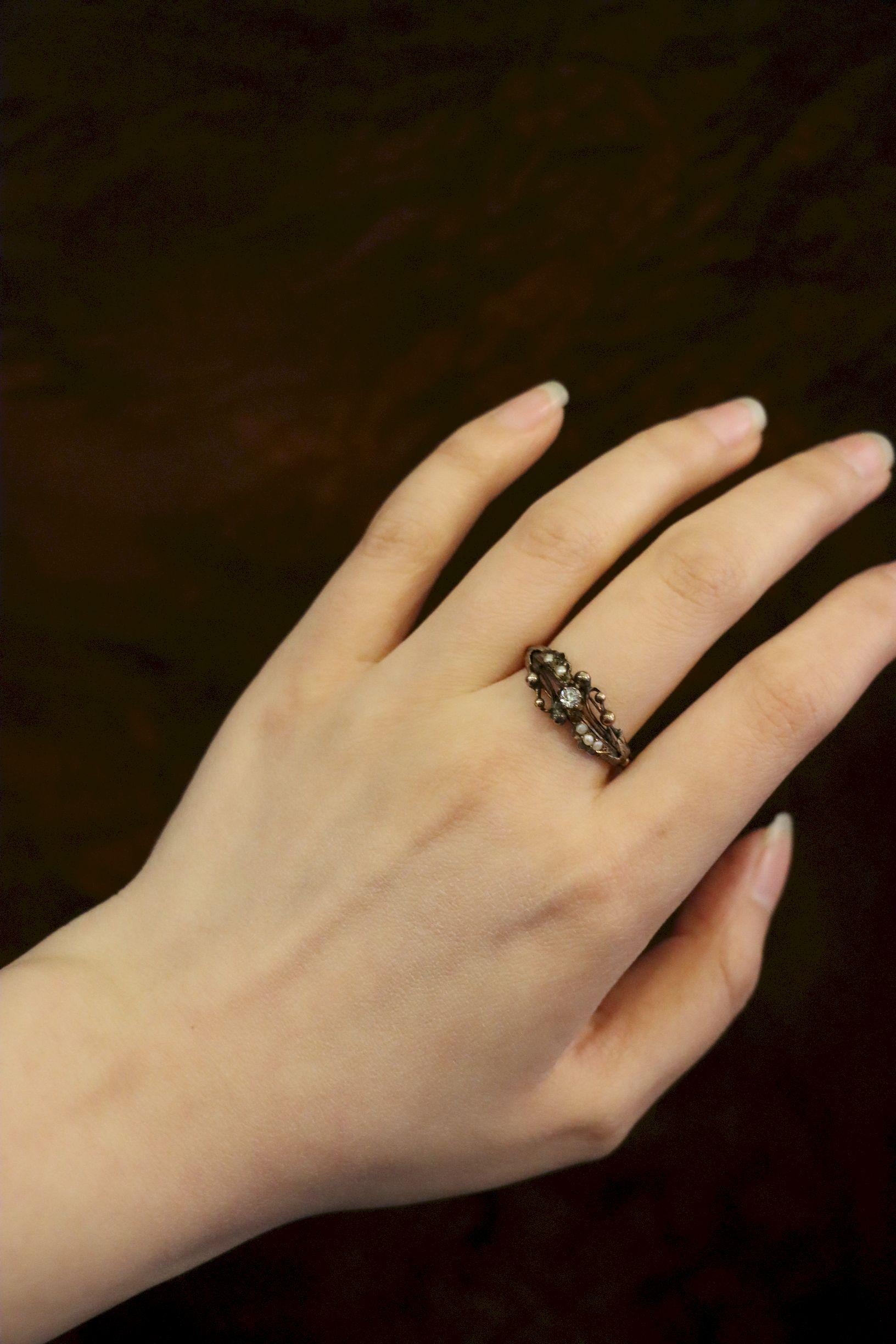 Vintage 14K Gold Diamond Pearl Ring