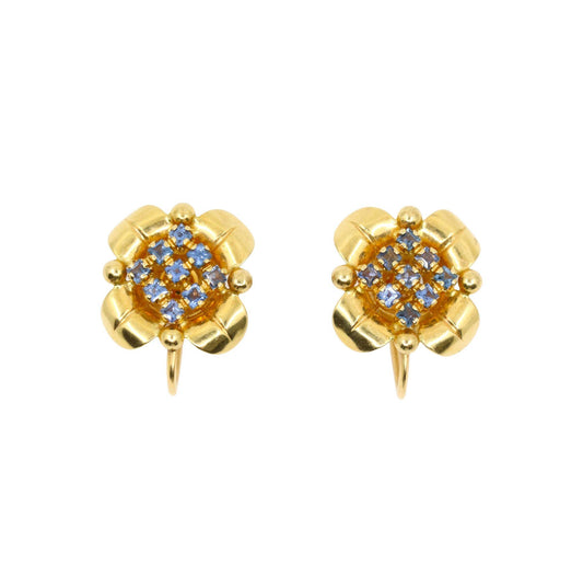 Tiffany & Co Retro 14K Gold Sapphire Flower Earrings