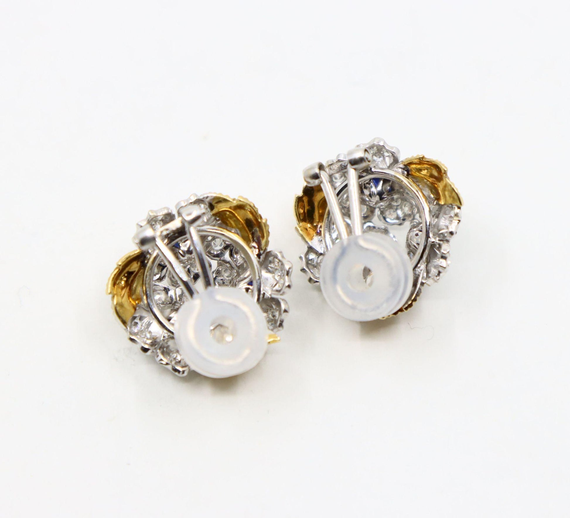 Rare Buccellati 18K Gold & Platinum Sapphire Diamond Flower Set Earrings
