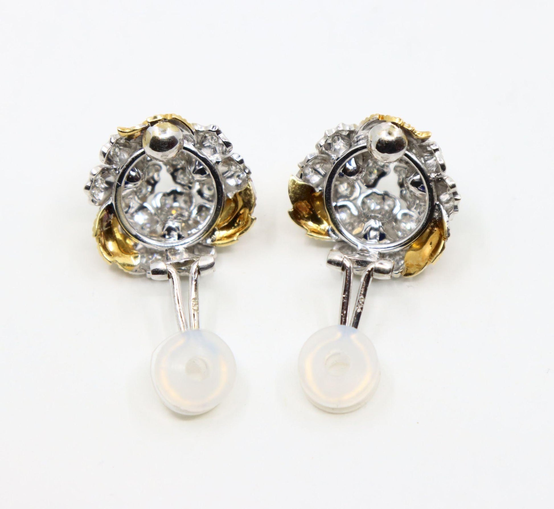 Rare Buccellati 18K Gold & Platinum Sapphire Diamond Flower Set Earrings