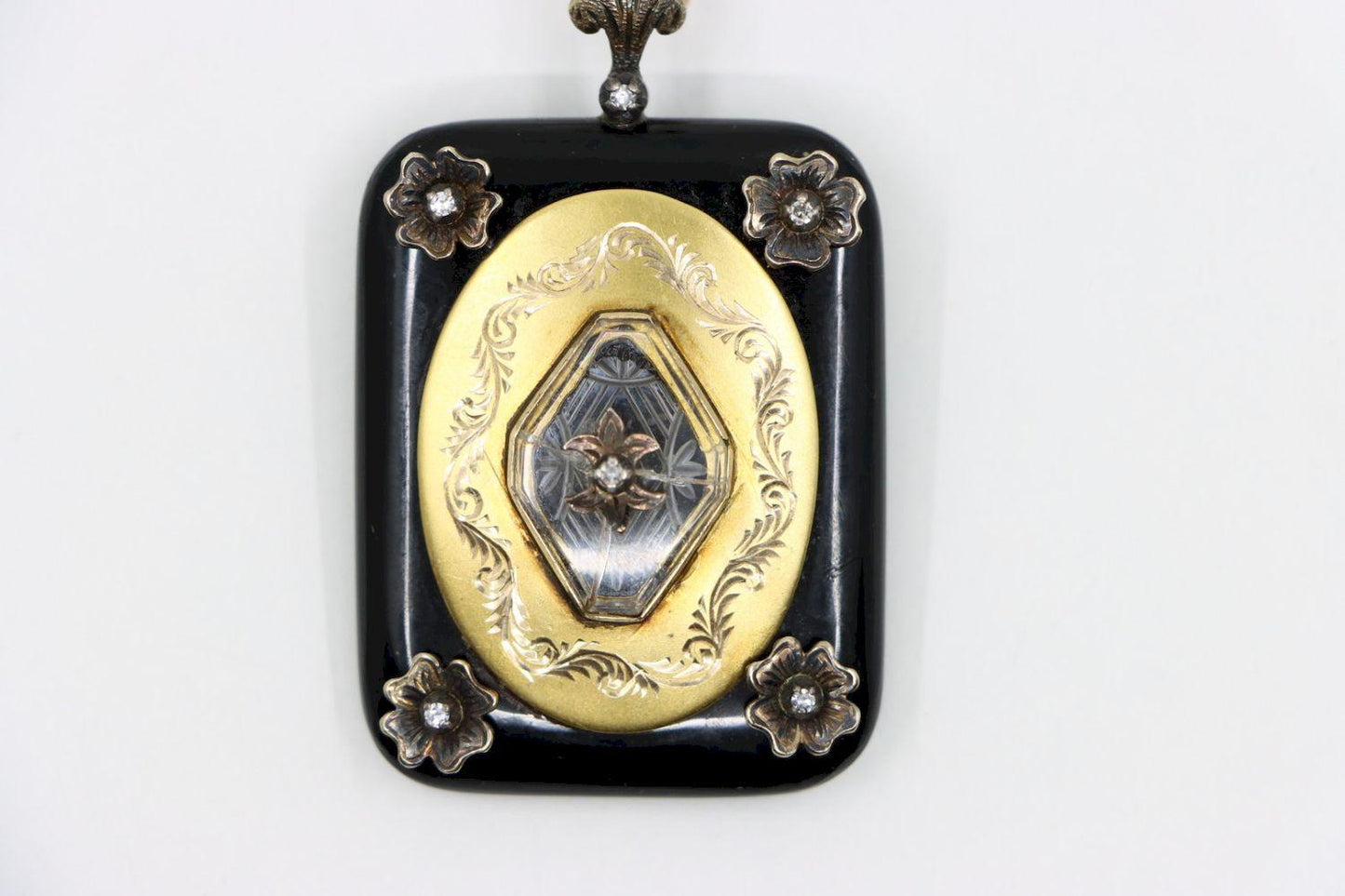 Antique Victorian 14K Gold Black Onyx Pendant Necklace