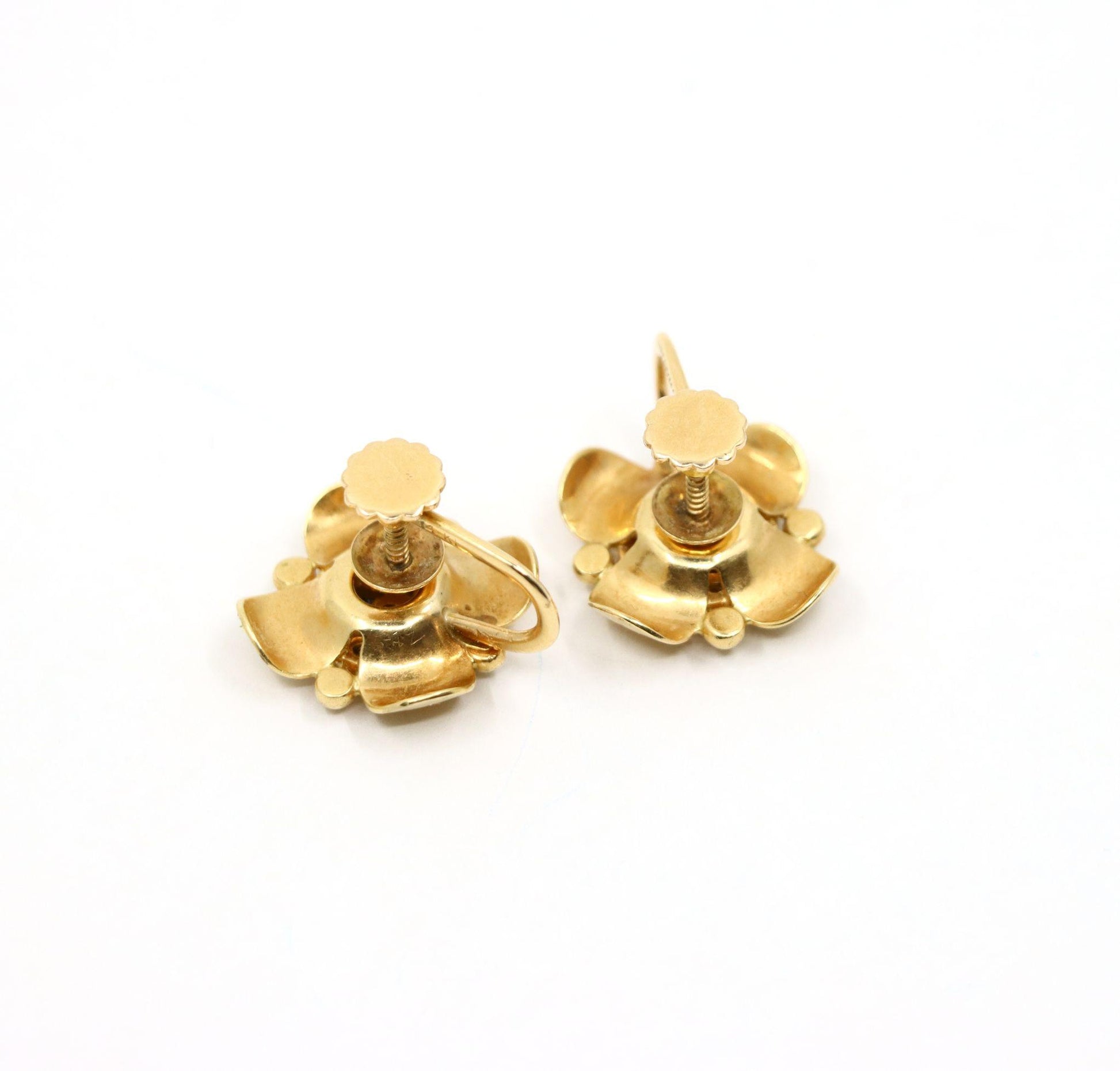 Tiffany & Co Retro 14K Gold Sapphire Flower Earrings