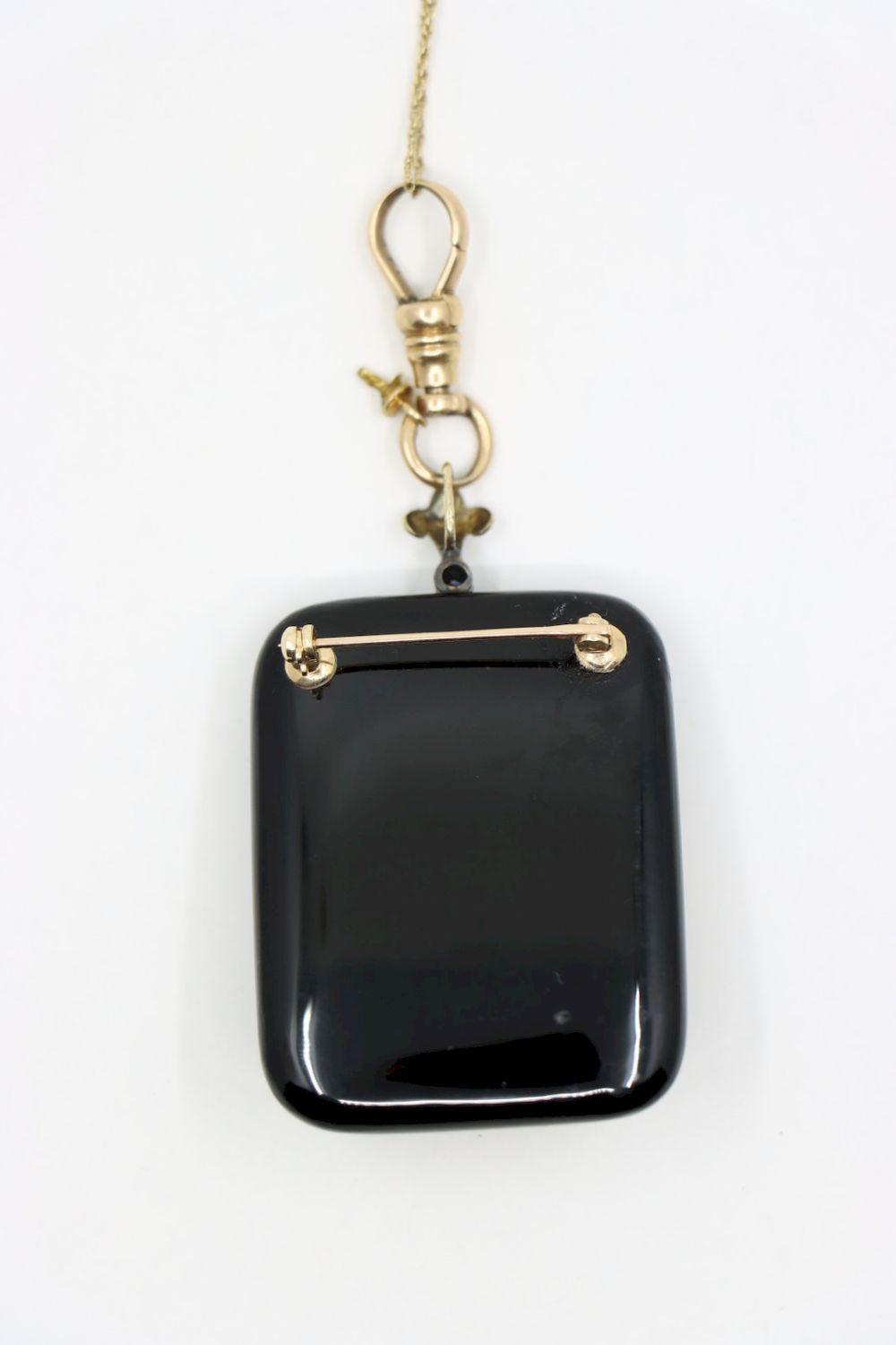 Antique Victorian 14K Gold Black Onyx Pendant Necklace