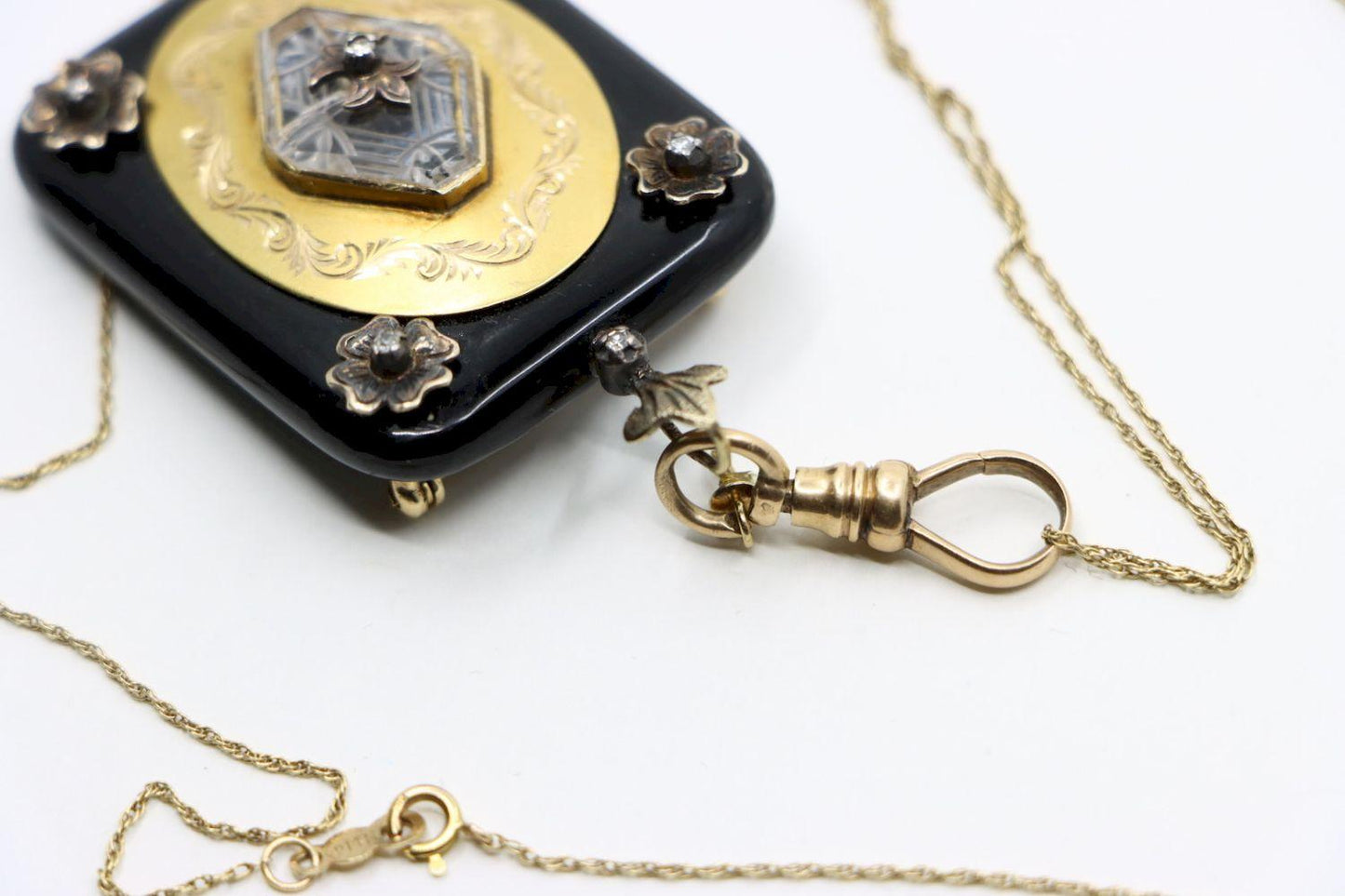 Antique Victorian 14K Gold Black Onyx Pendant Necklace