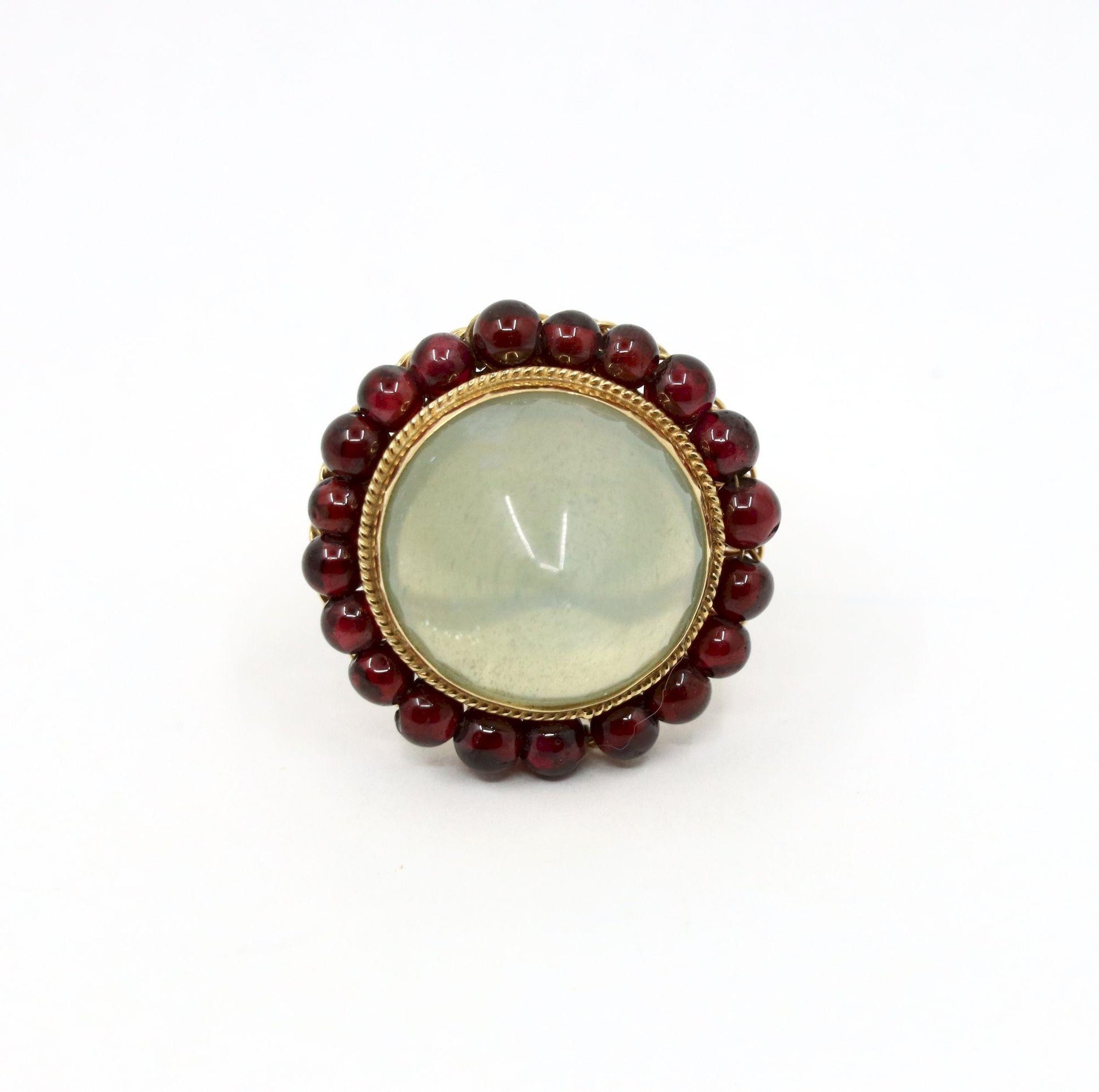 14K Gold Garnet Beads Moonstone Ring