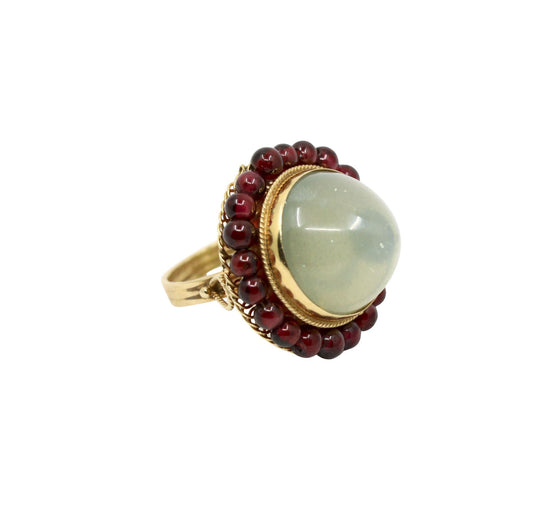 14K Gold Garnet Beads Moonstone Ring