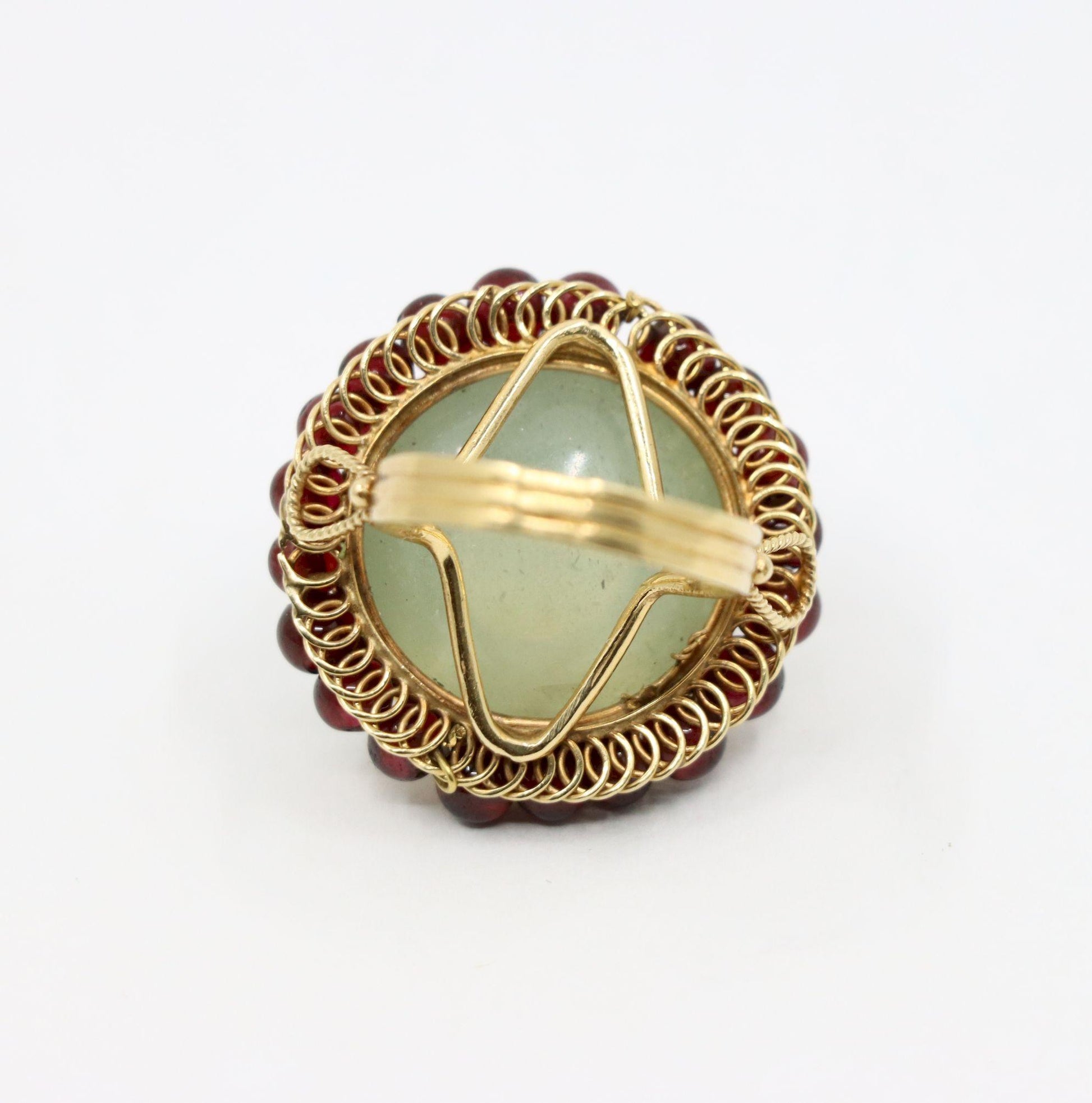 14K Gold Garnet Beads Moonstone Ring