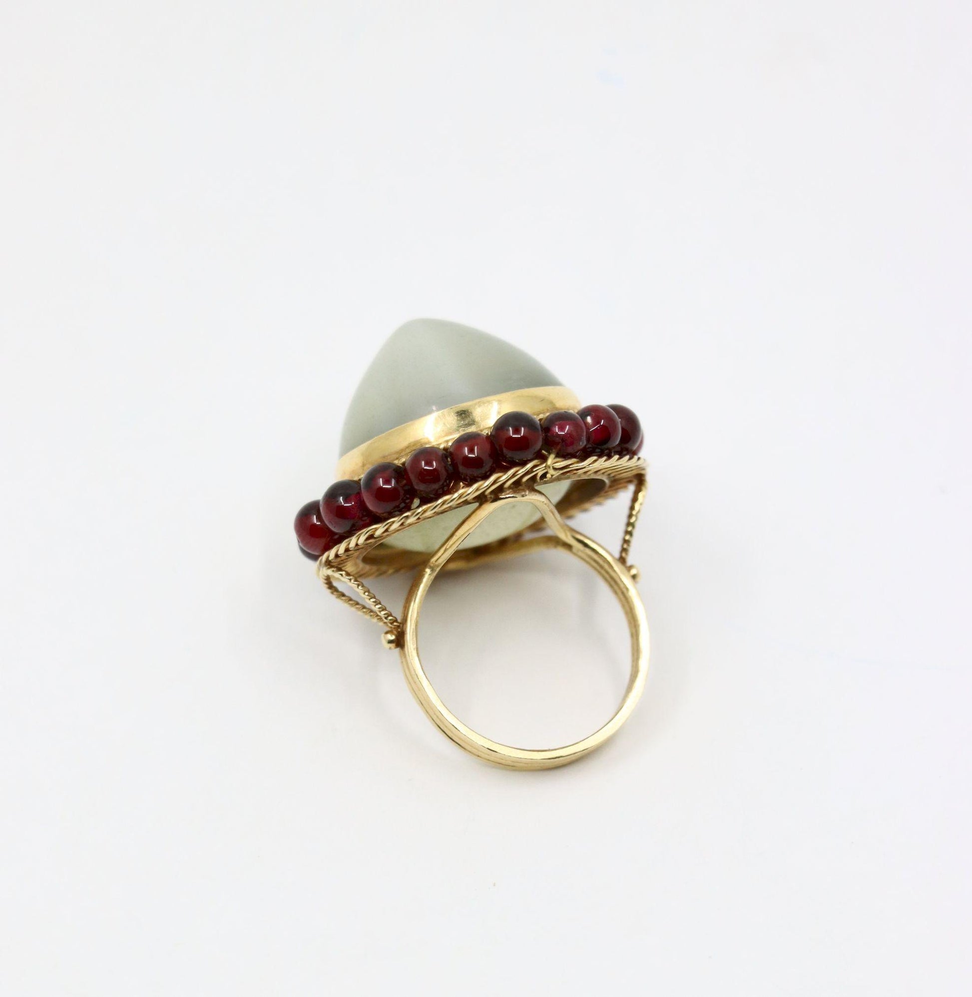14K Gold Garnet Beads Moonstone Ring